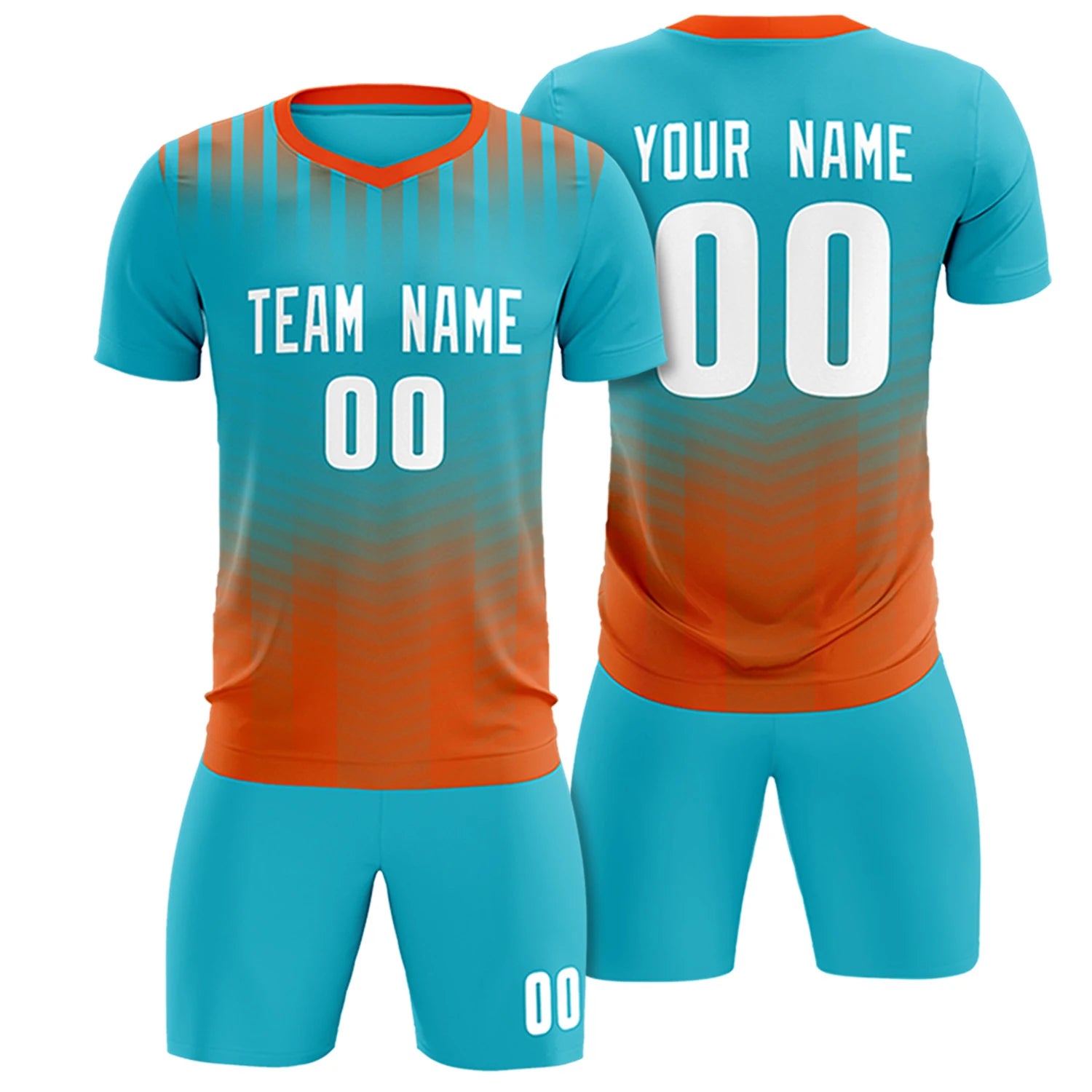 Custom Sky Blue Orange Soft Training Uniform Soccer Sets Jersey