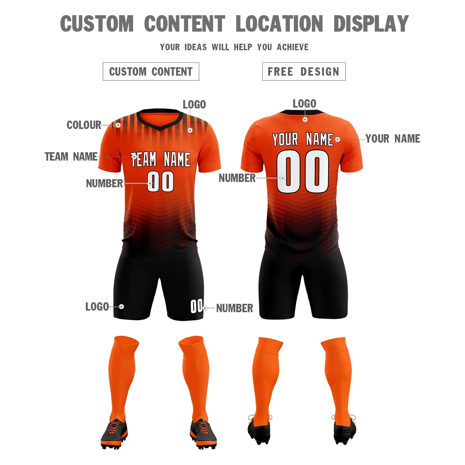 Custom Orange Black Soft Training Uniform Soccer Sets Jersey