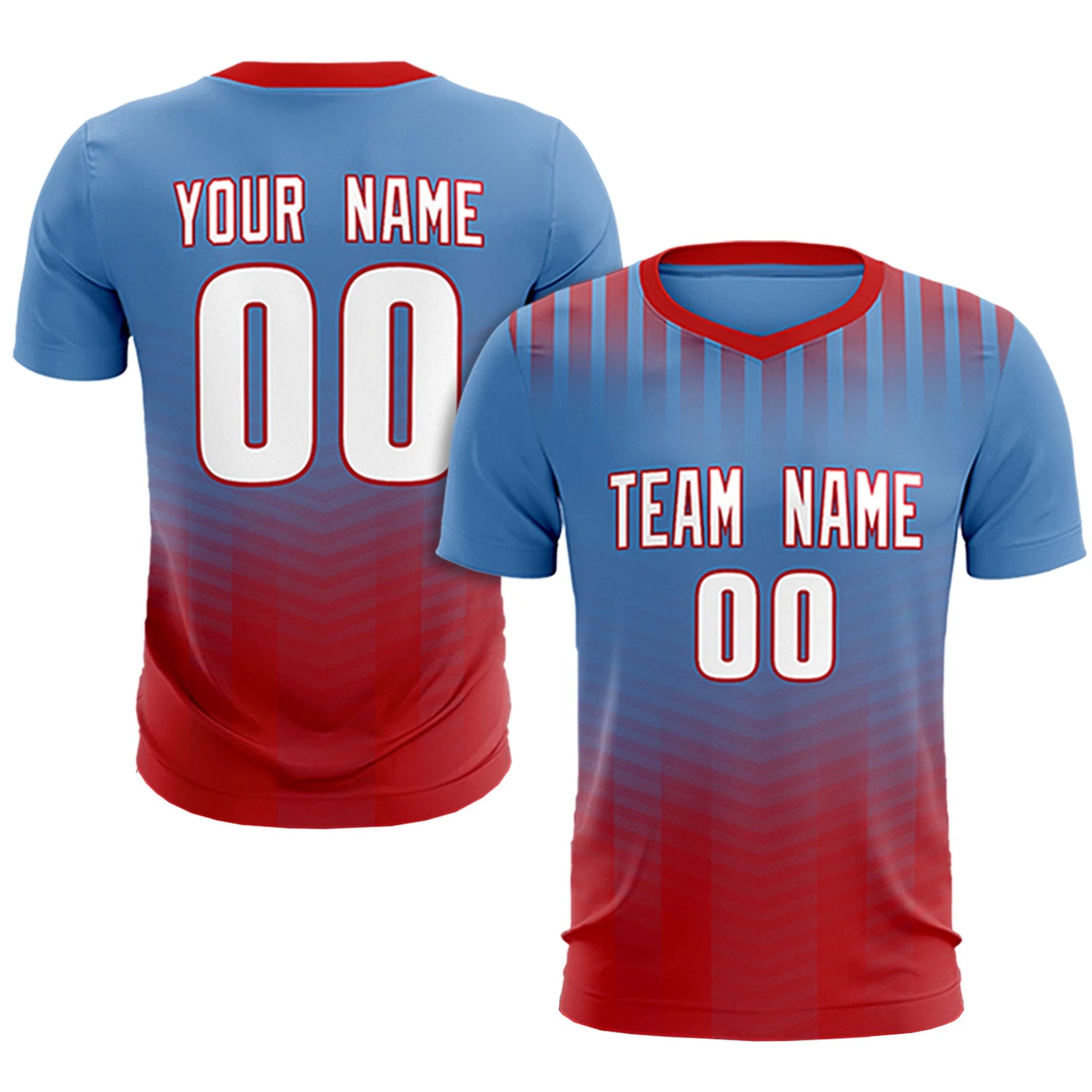 Custom Light Blue Red Soft Training Uniform Soccer Sets Jersey