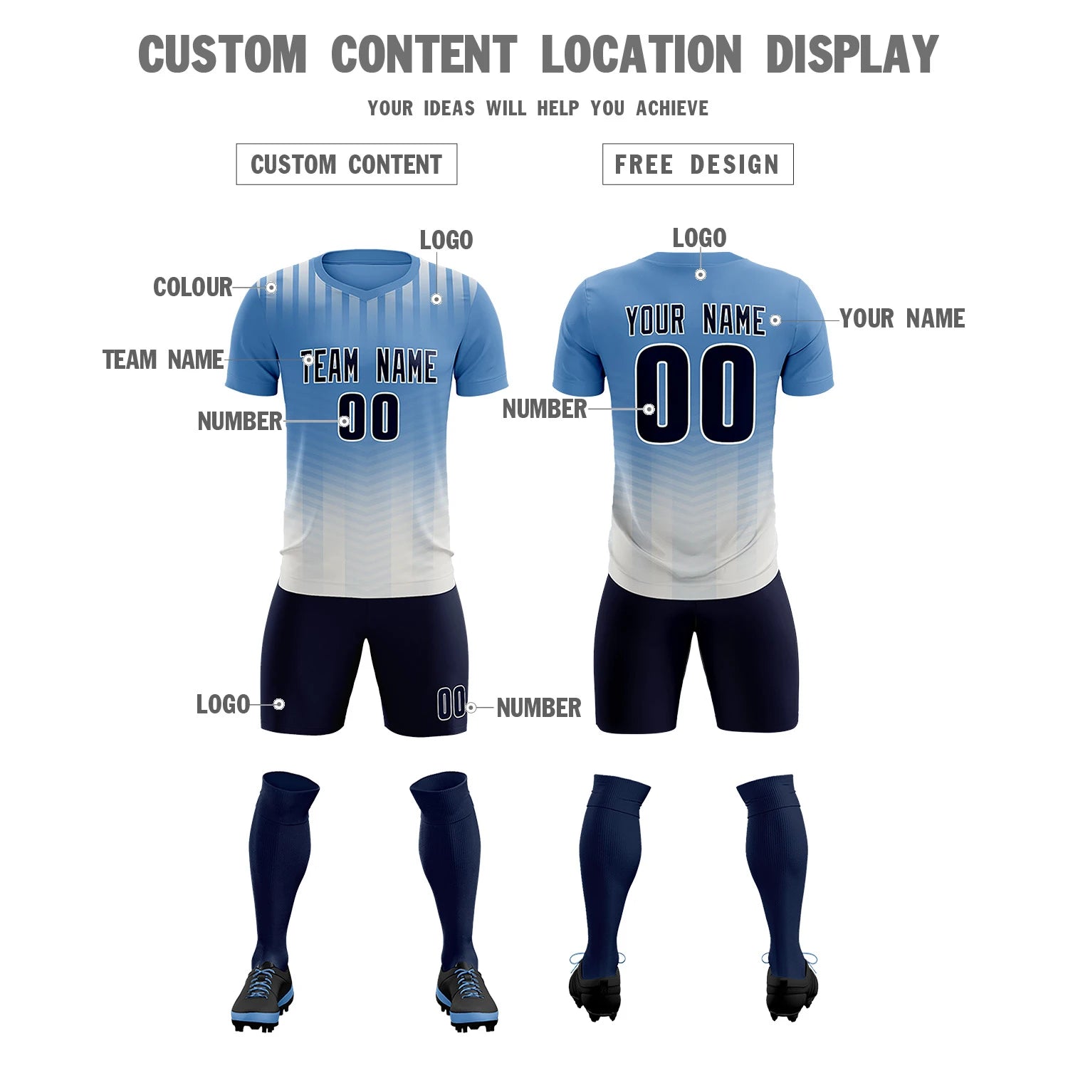Custom Light Blue Cream Soft Training Uniform Soccer Sets Jersey
