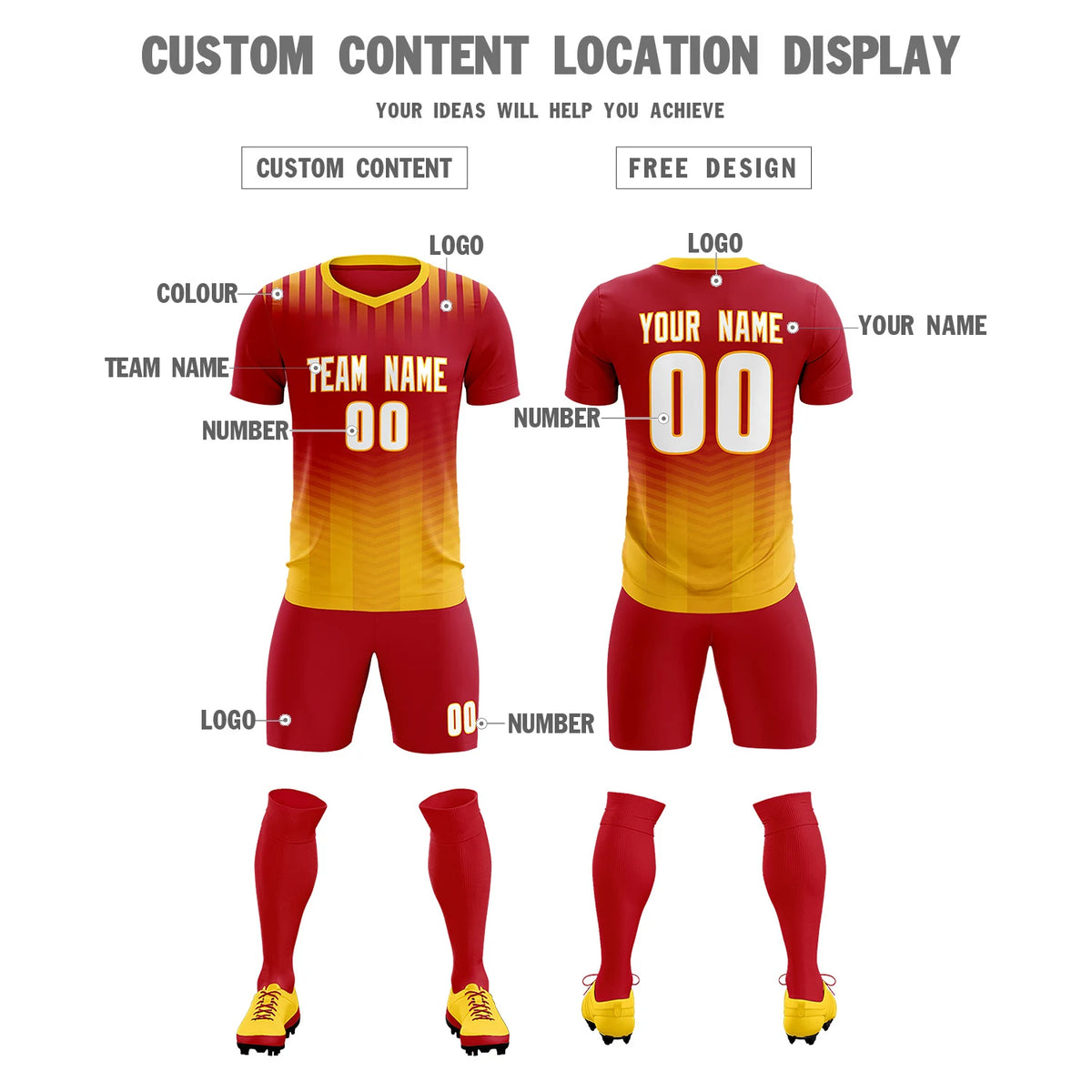 Custom Red Gold01 Soft Training Uniform Soccer Sets Jersey