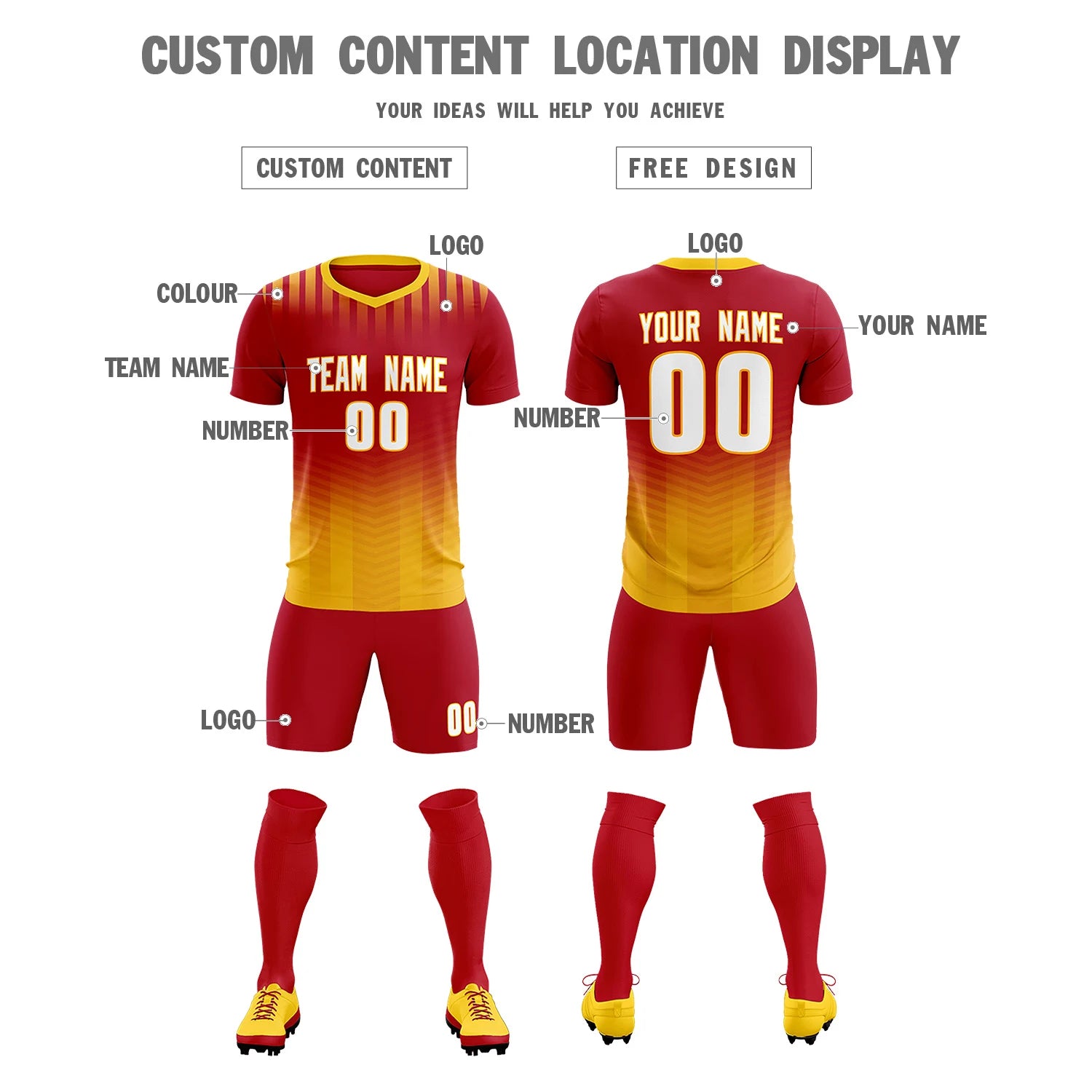 Custom Red Gold01 Soft Training Uniform Soccer Sets Jersey