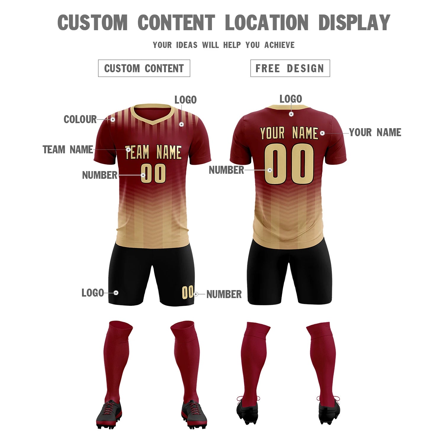 Custom Crimson Khaki Soft Training Uniform Soccer Sets Jersey