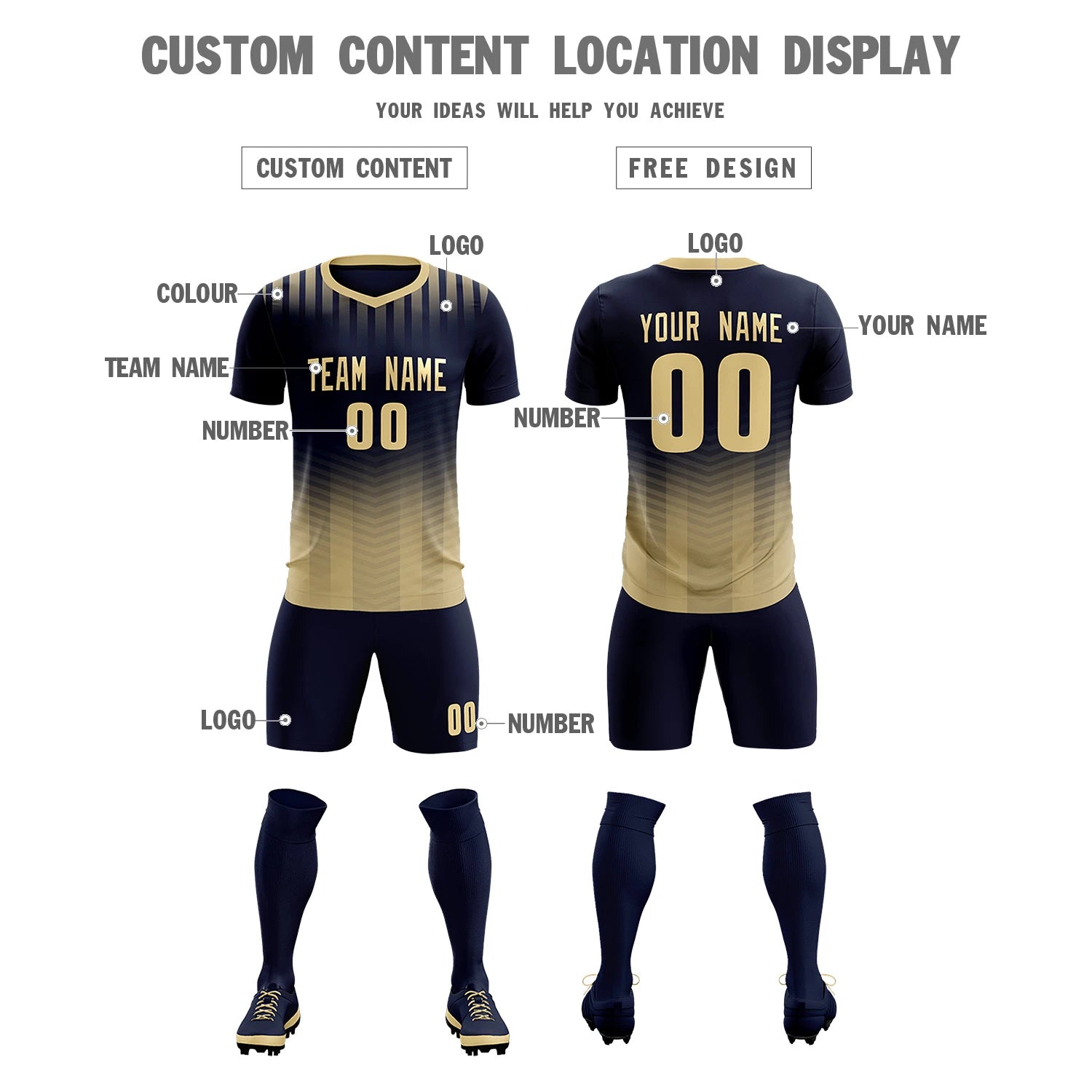 Custom Navy Khaki Soft Training Uniform Soccer Sets Jersey