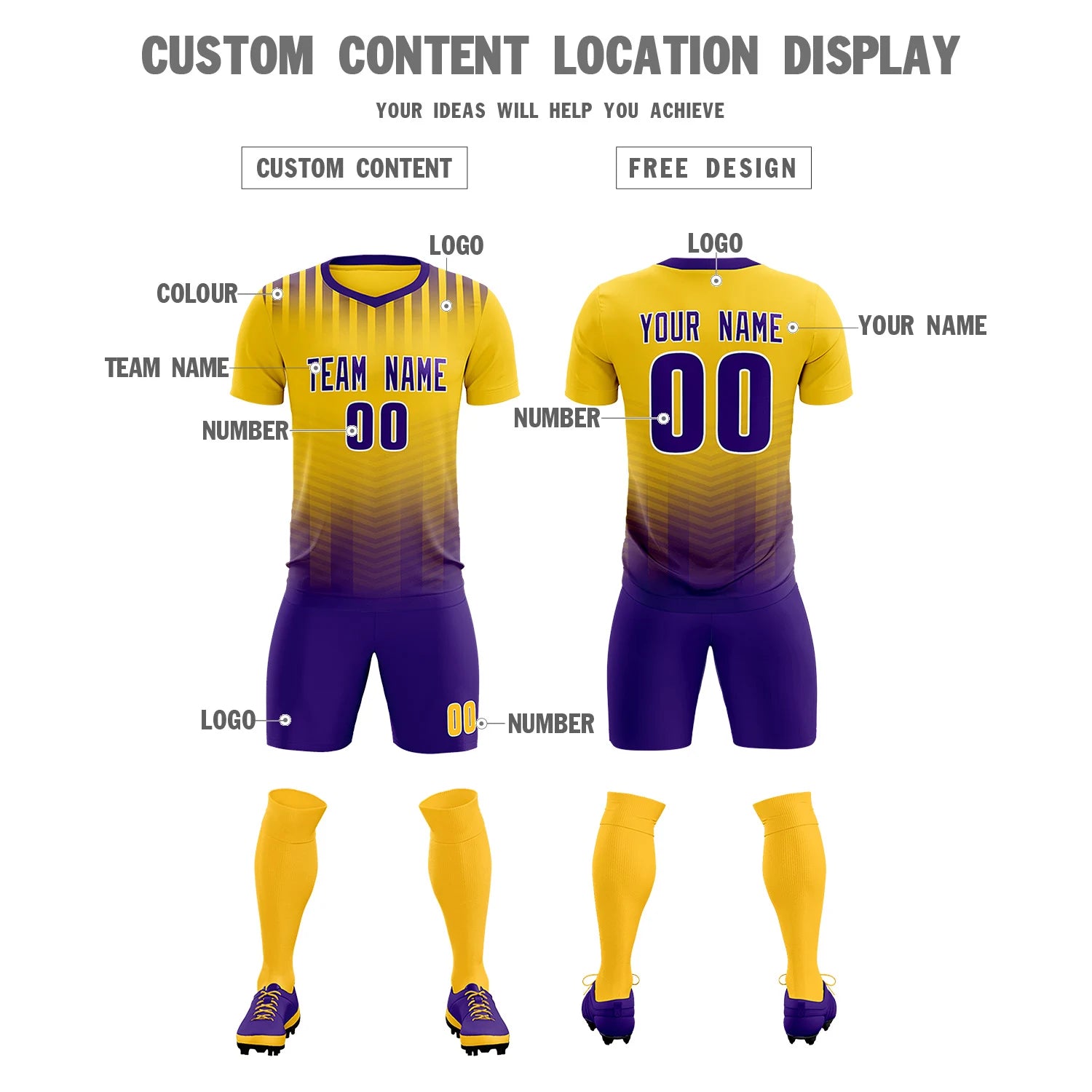 Custom Yellow Purple Soft Training Uniform Soccer Sets Jersey