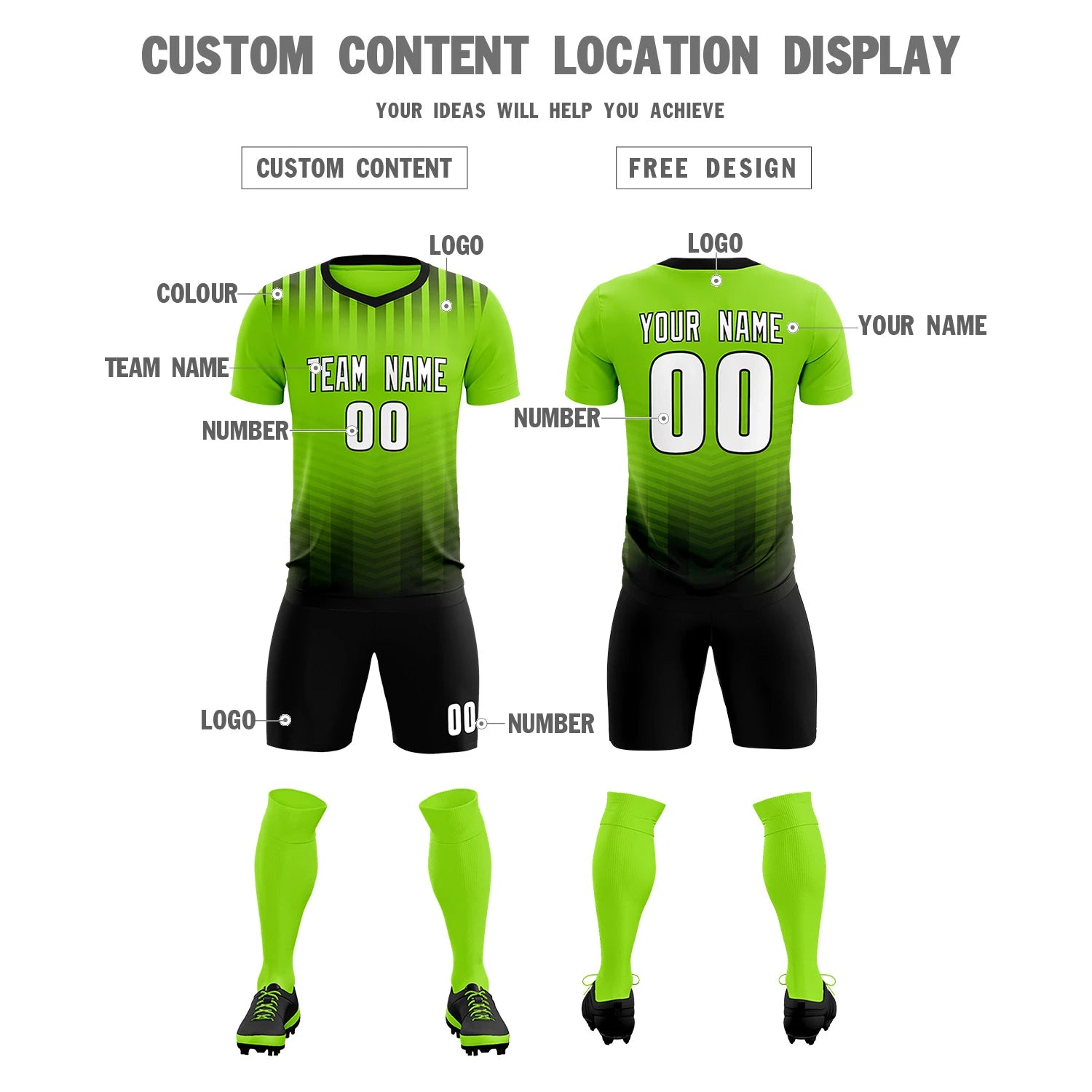 Custom Neon Green Black Soft Training Uniform Soccer Sets Jersey
