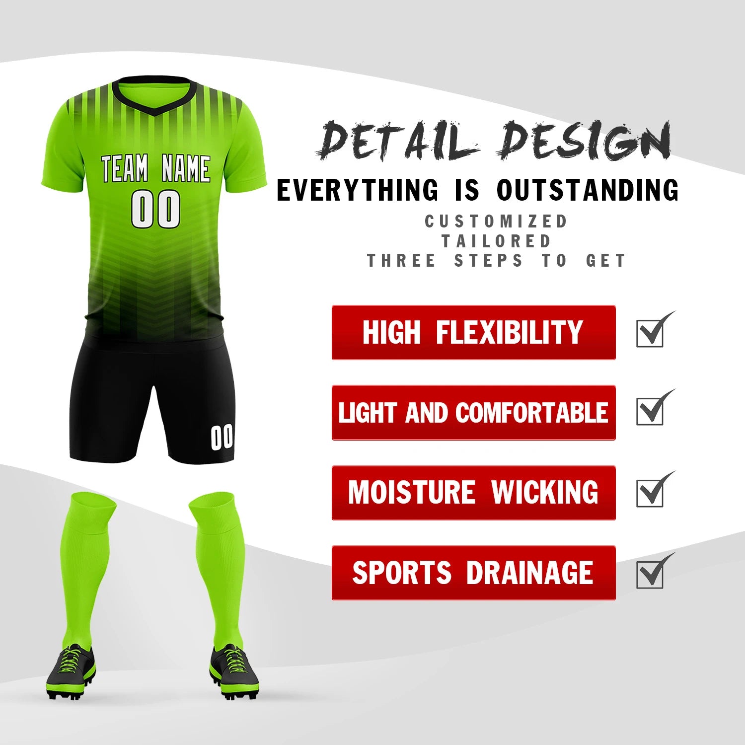 Custom Neon Green Black Soft Training Uniform Soccer Sets Jersey