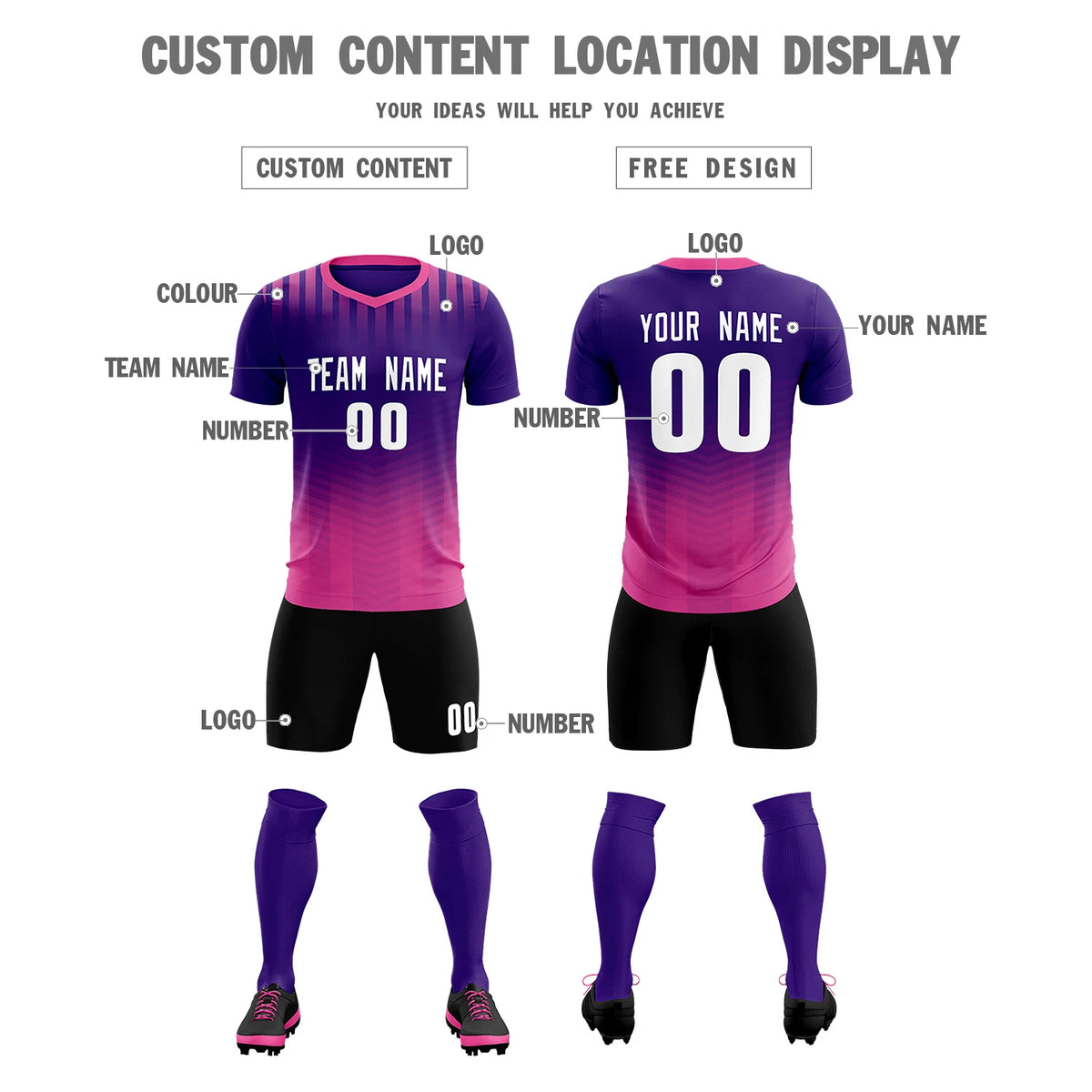 Custom Purple Pink Soft Training Uniform Soccer Sets Jersey