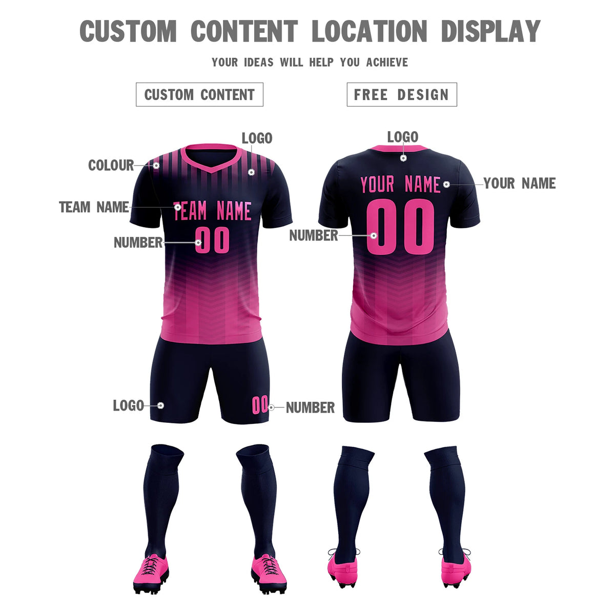 Custom Navy Pink Soft Training Uniform Soccer Sets Jersey