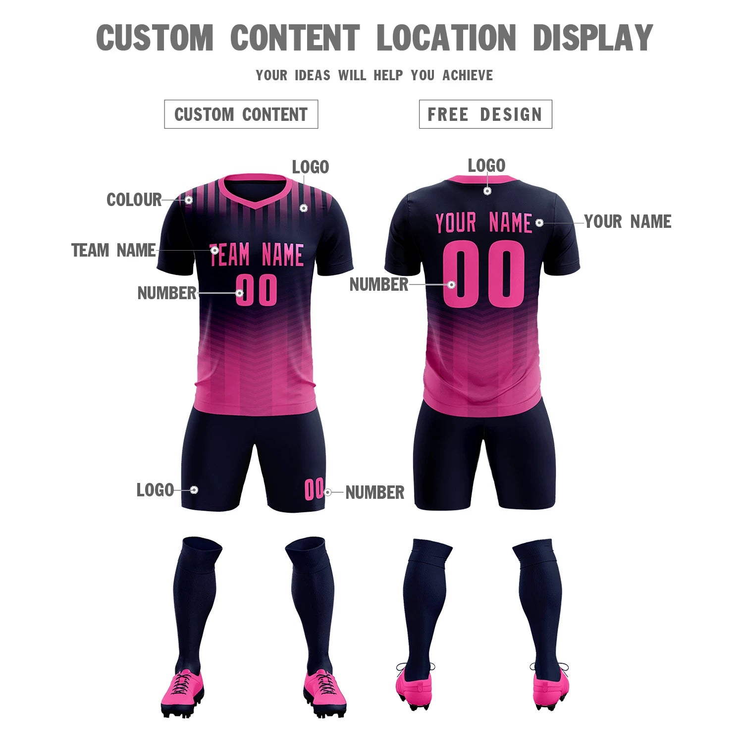 Custom Navy Pink Soft Training Uniform Soccer Sets Jersey