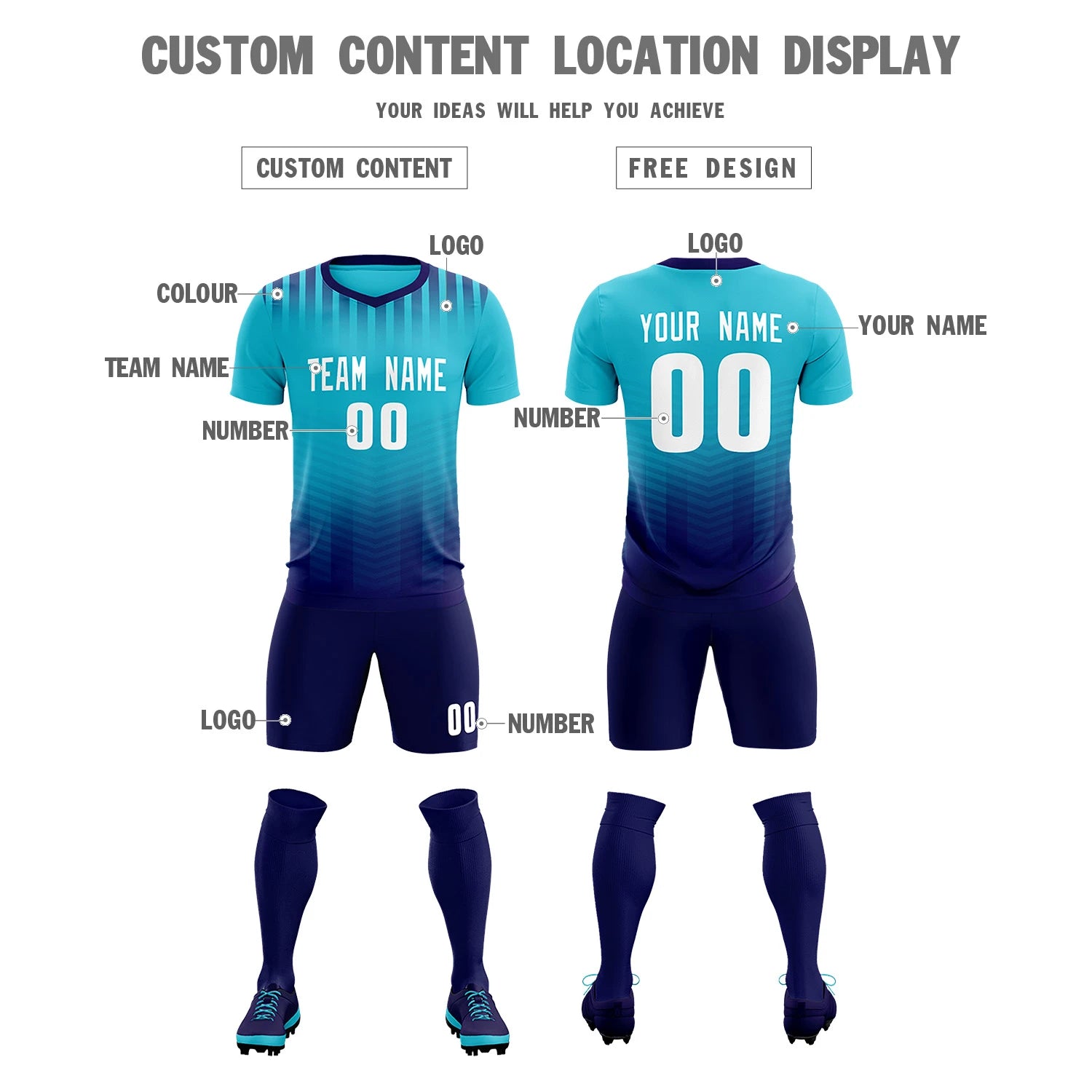 Custom Powder Blue Navy Soft Training Uniform Soccer Sets Jersey