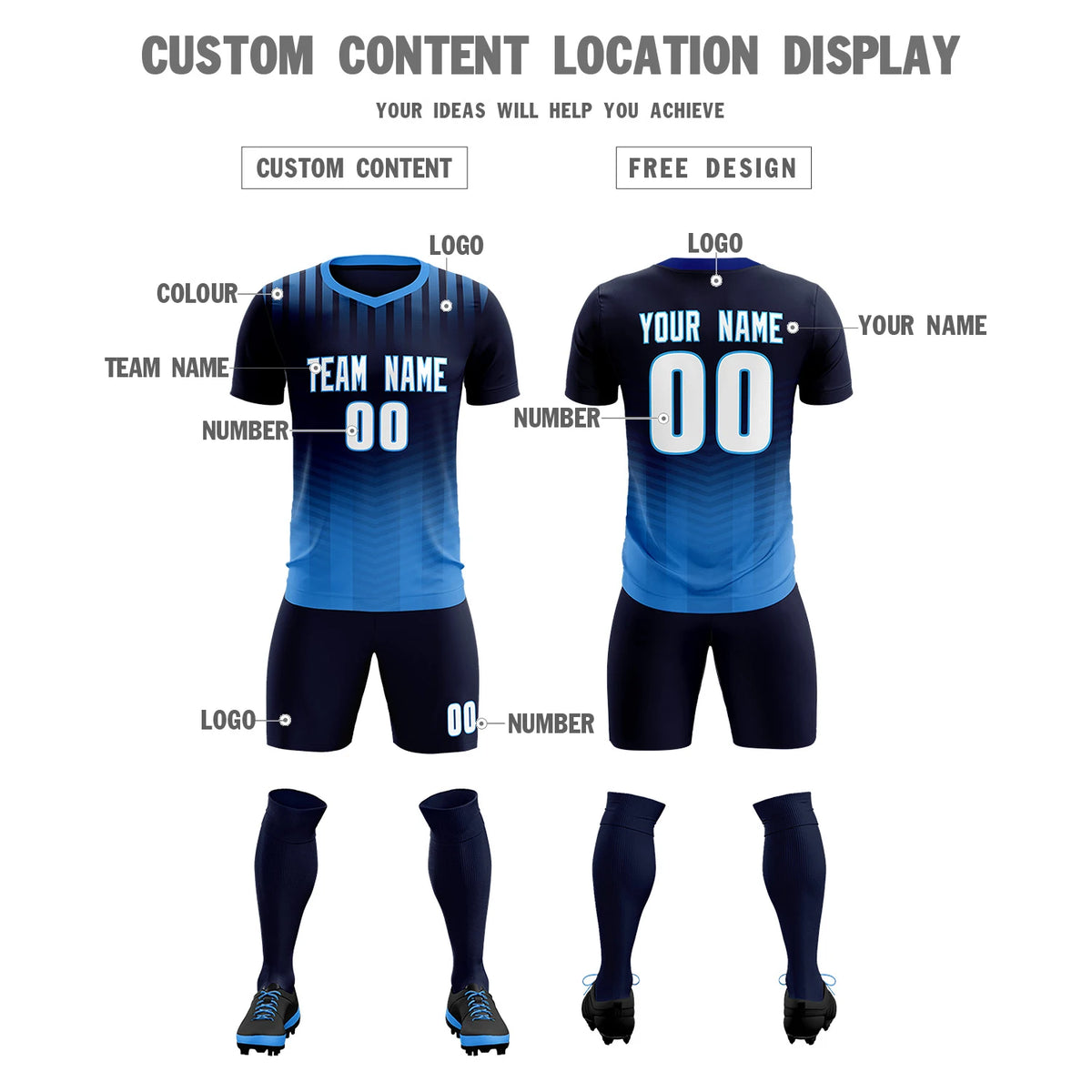 Custom Royal Blue Powder Blue Soft Training Uniform Soccer Sets Jersey