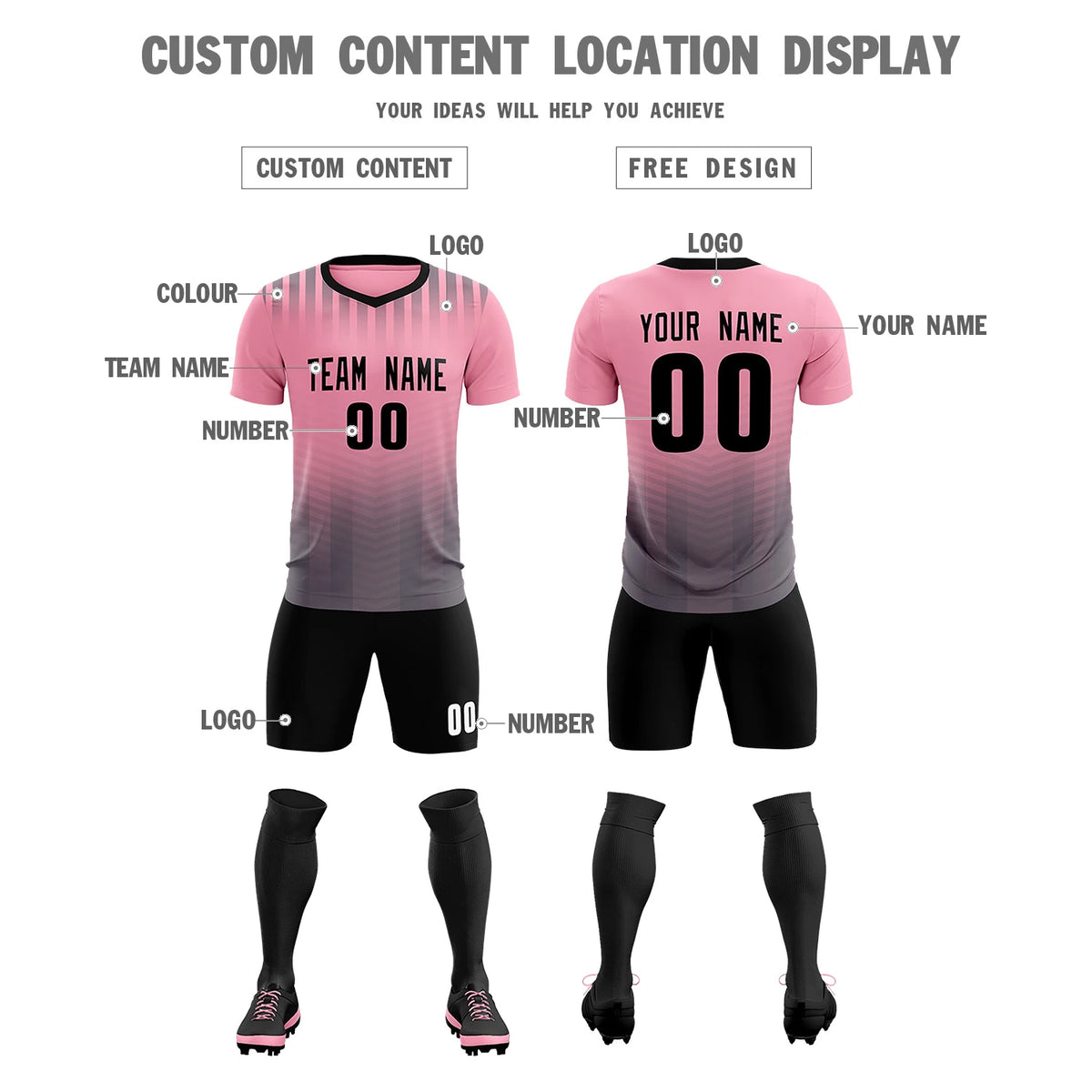 Custom Light Pink Gray Soft Training Uniform Soccer Sets Jersey