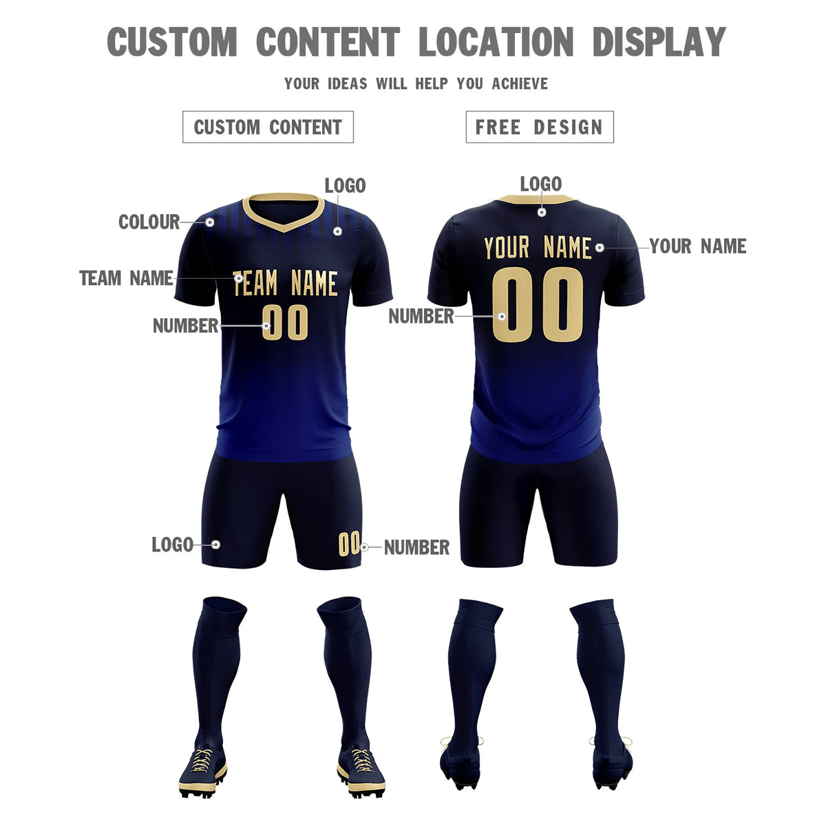 Custom Navy Khaki Soft Training Uniform Soccer Sets Jersey