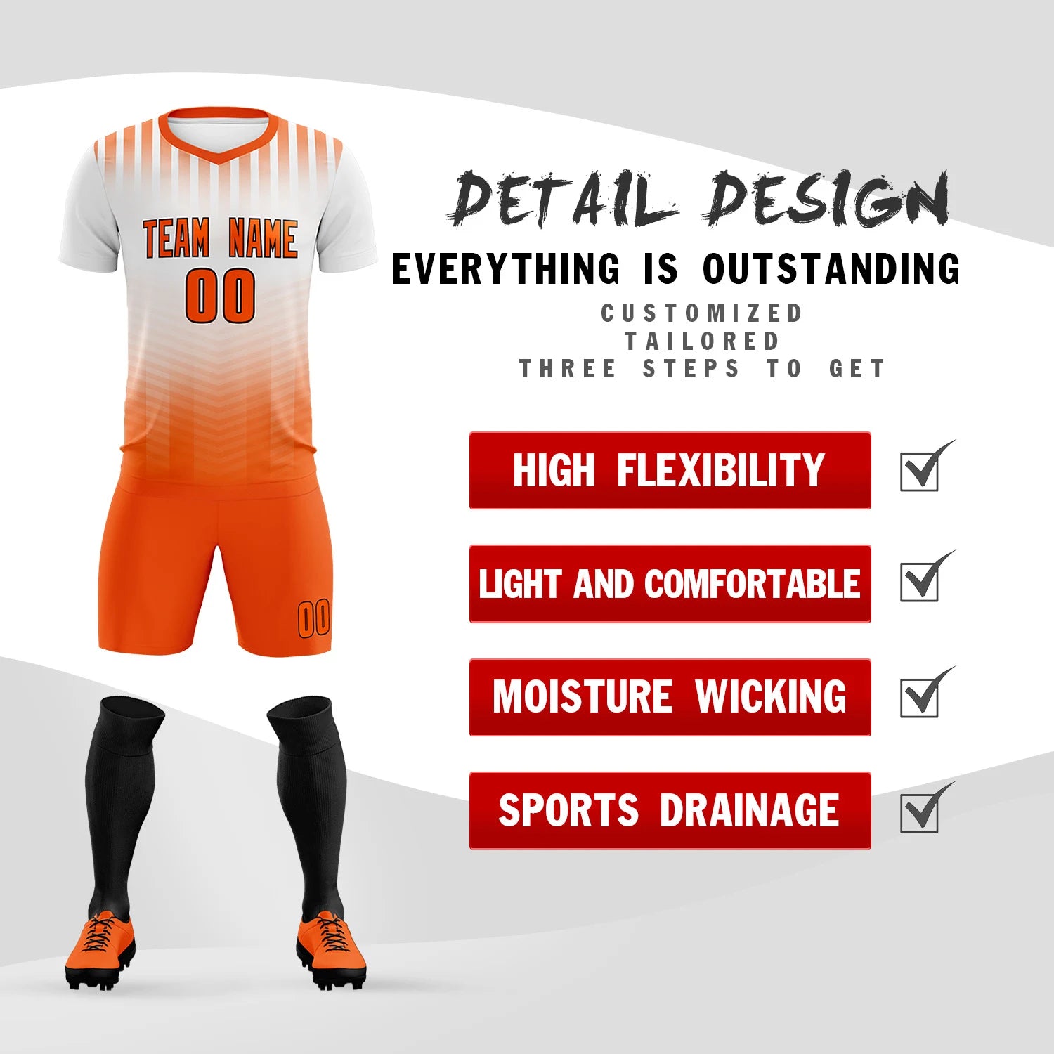 Custom White Orange Soft Training Uniform Soccer Sets Jersey