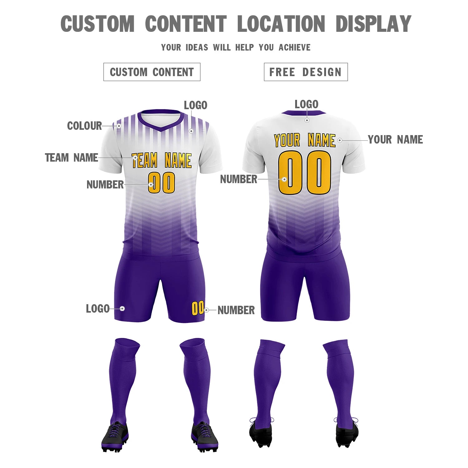 Custom White Purple Soft Training Uniform Soccer Sets Jersey