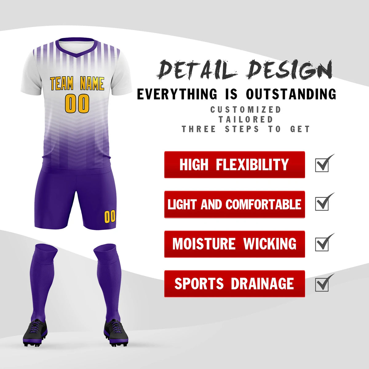 Custom White Purple Soft Training Uniform Soccer Sets Jersey
