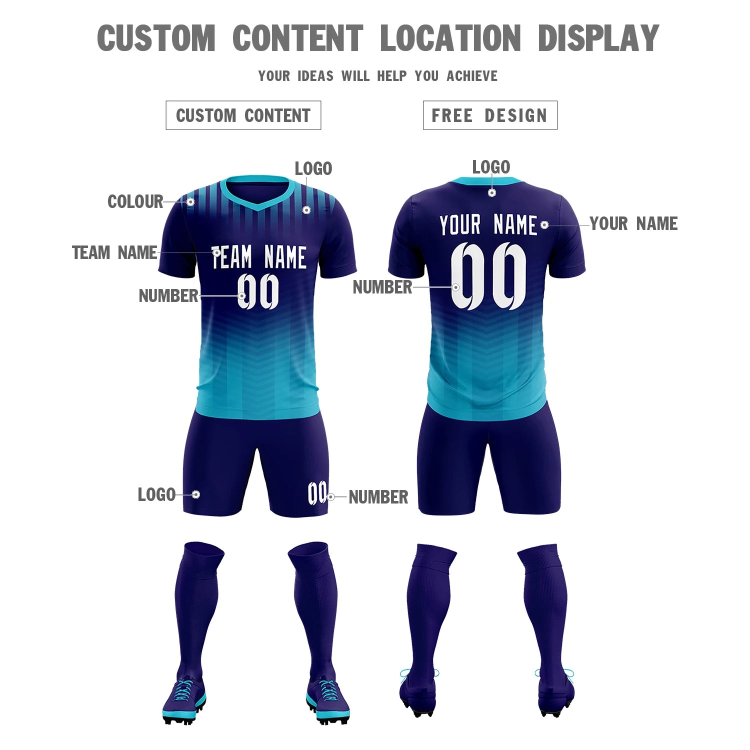 Custom Purple Sky Blue Soft Training Uniform Soccer Sets Jersey