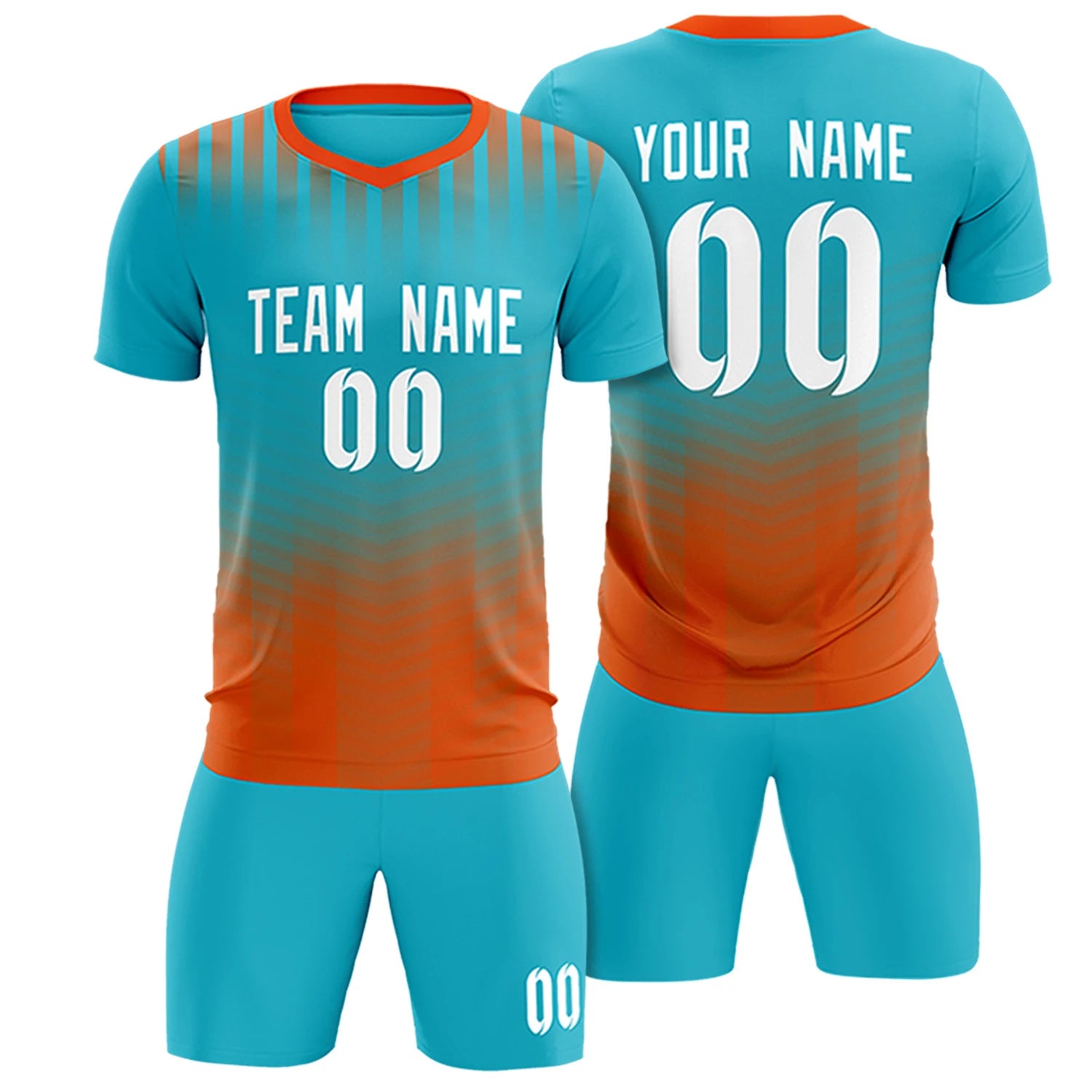 Custom Sky Blue Orange Soft Training Uniform Soccer Sets Jersey