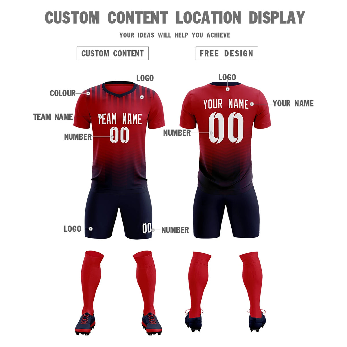 Custom Red Black Soft Training Uniform Soccer Sets Jersey