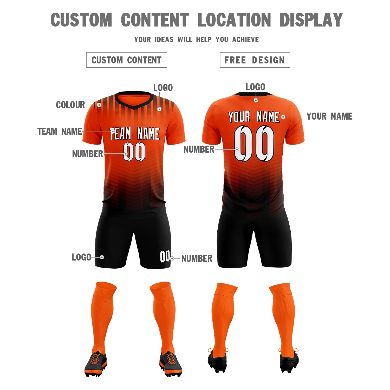 Custom Orange Black Soft Training Uniform Soccer Sets Jersey