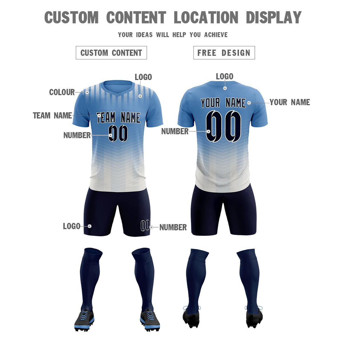 Custom Light Blue Cream Soft Training Uniform Soccer Sets Jersey