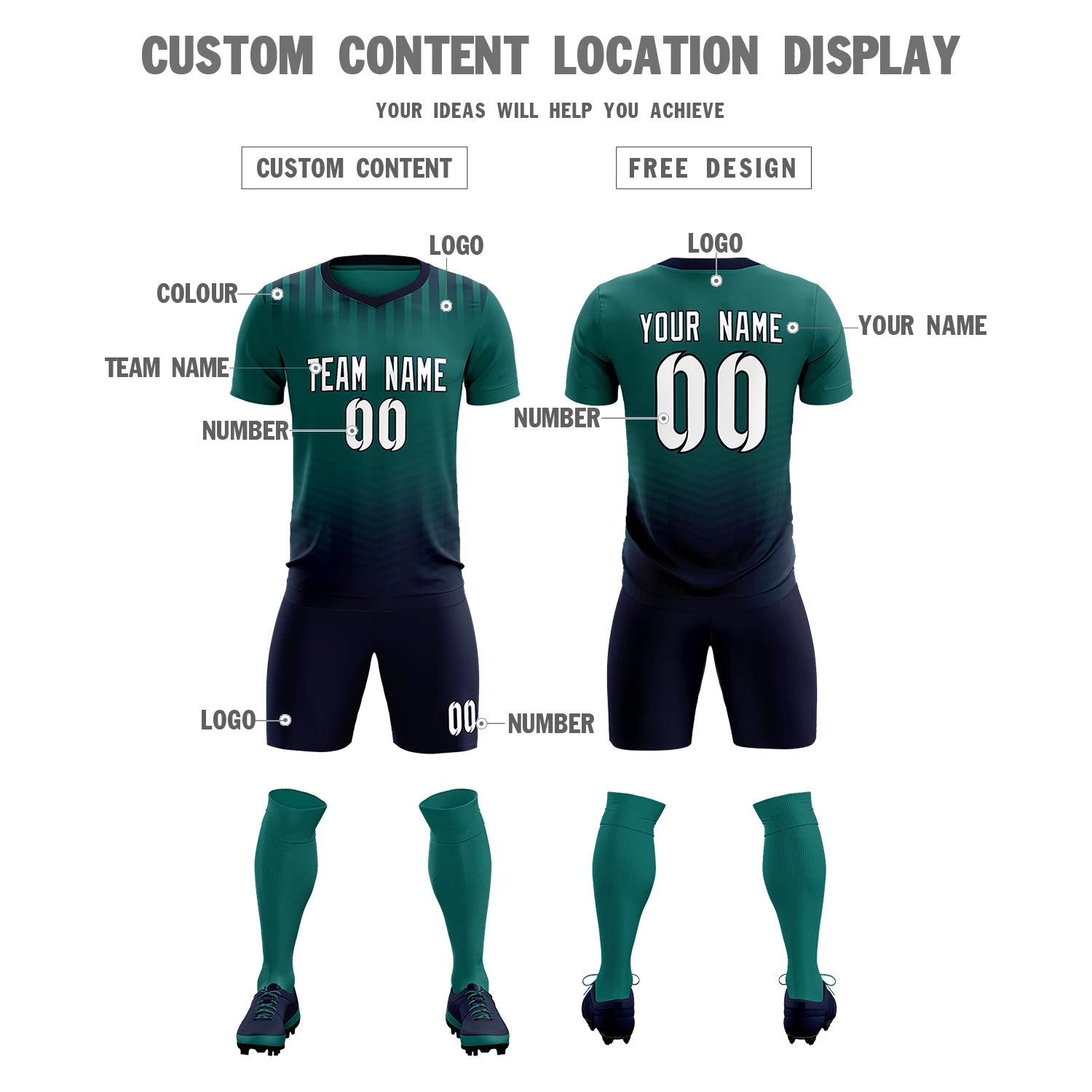 Custom Aqua Navy Soft Training Uniform Soccer Sets Jersey