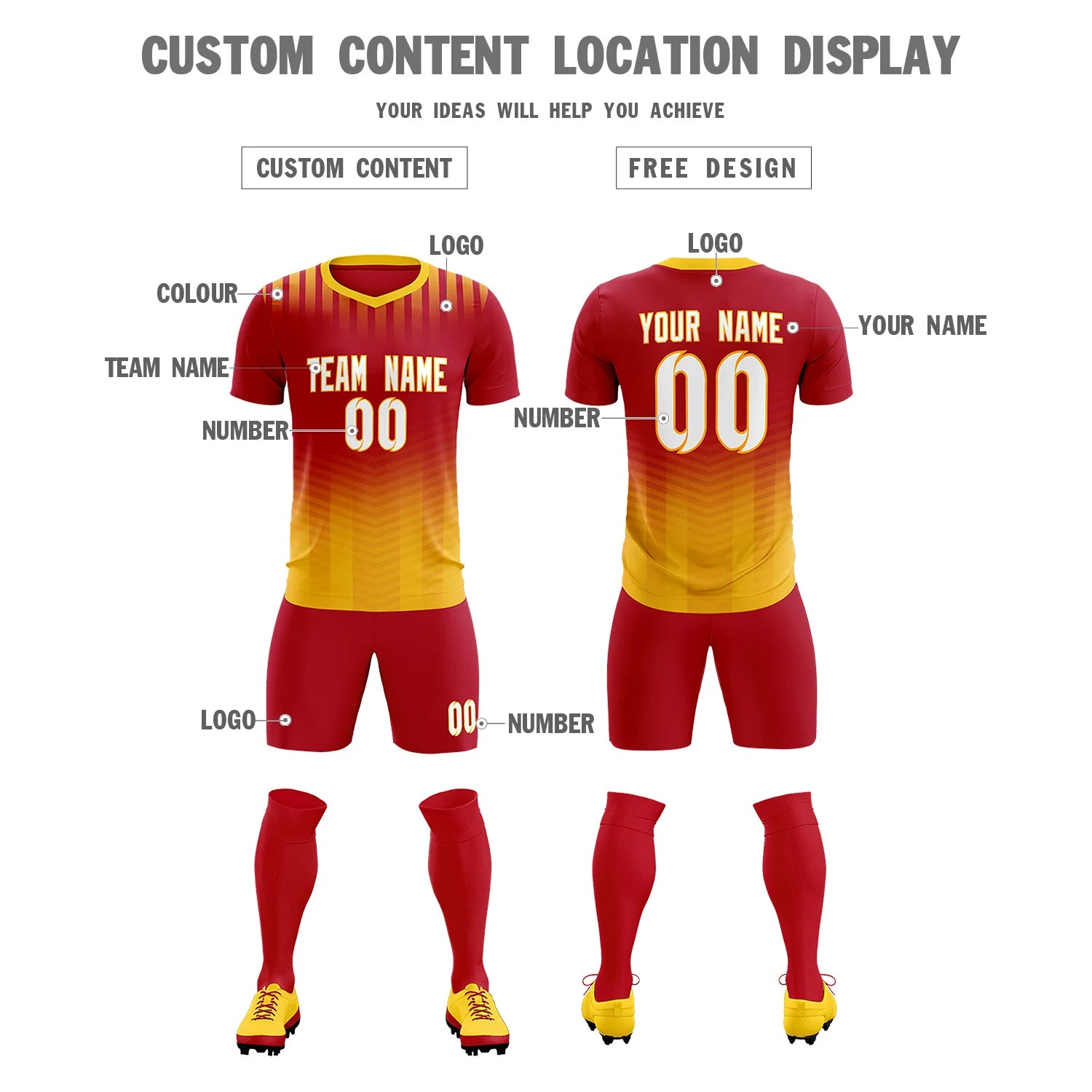 Custom Red Gold01 Soft Training Uniform Soccer Sets Jersey