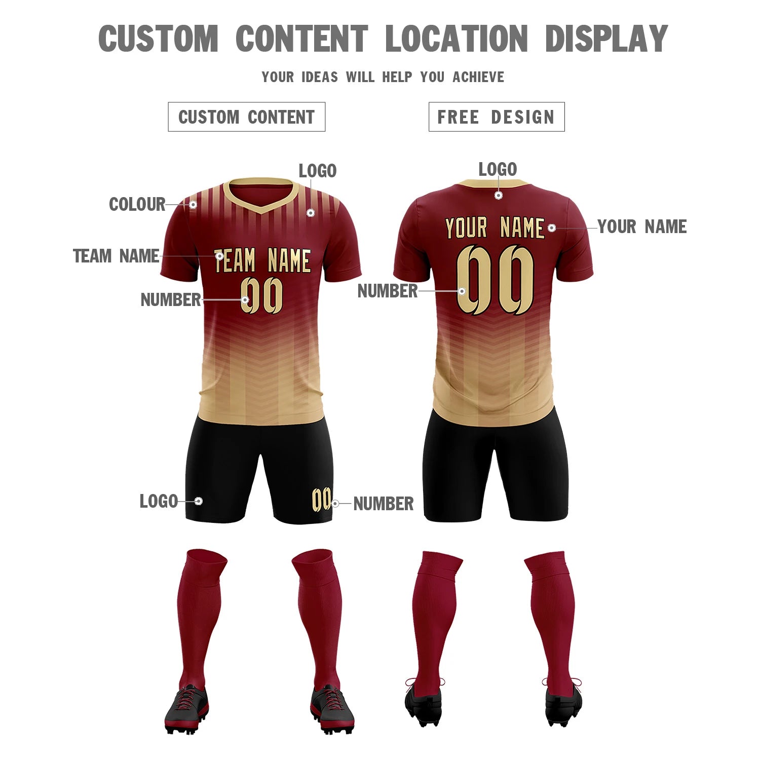 Custom Crimson Khaki Soft Training Uniform Soccer Sets Jersey