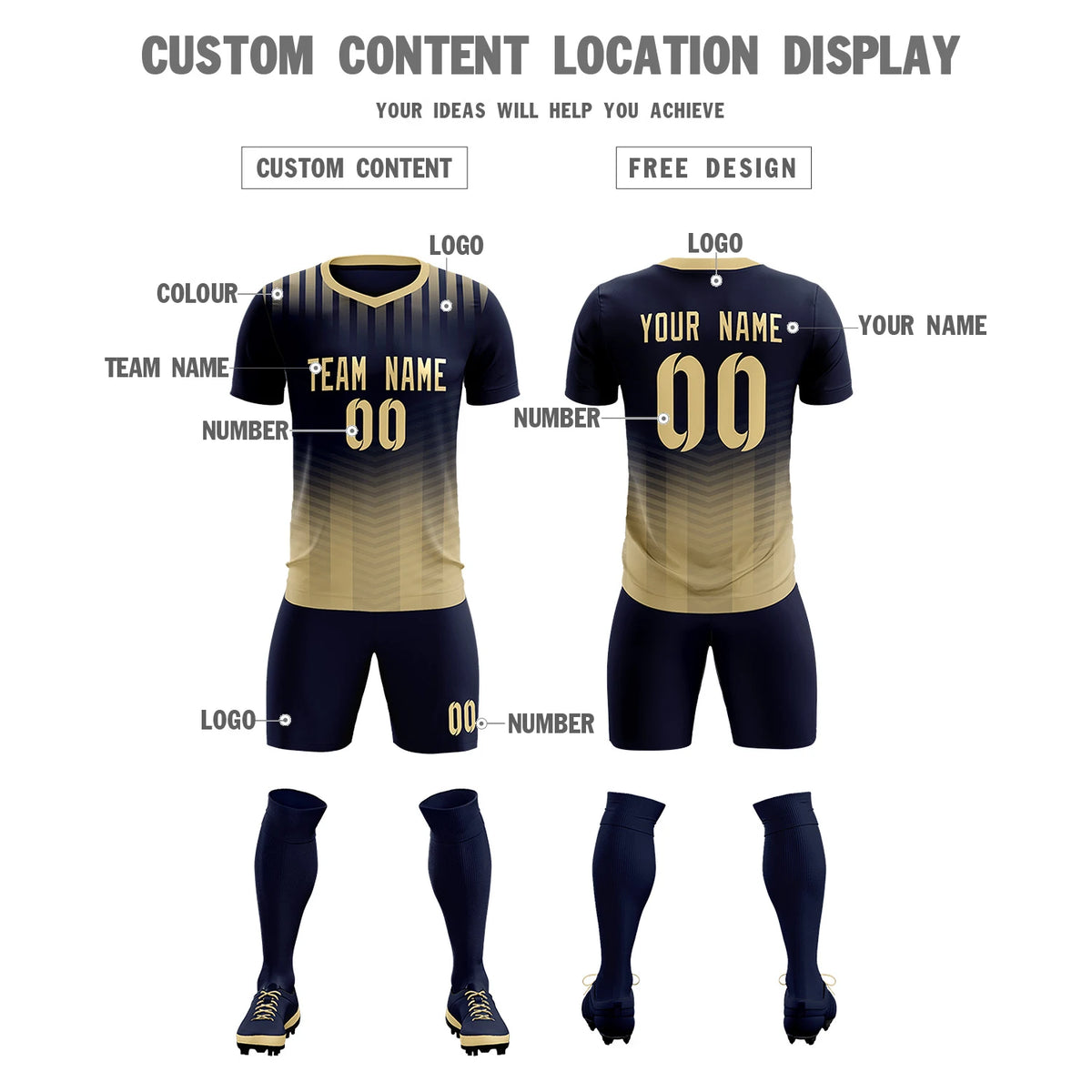 Custom Navy Khaki Soft Training Uniform Soccer Sets Jersey