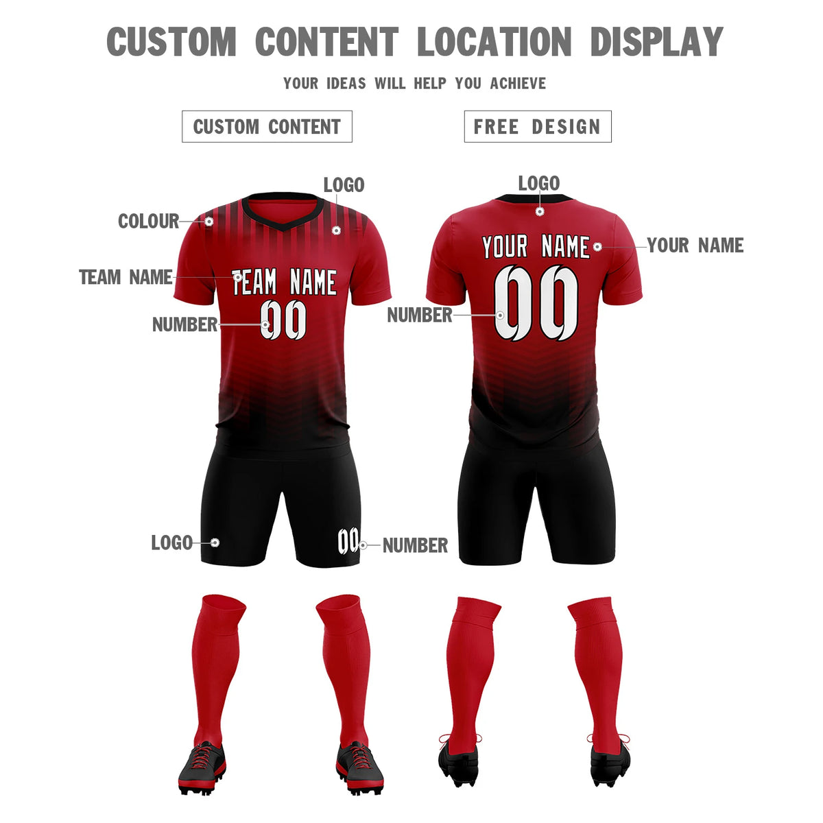 Custom Red Black Soft Training Uniform Soccer Sets Jersey
