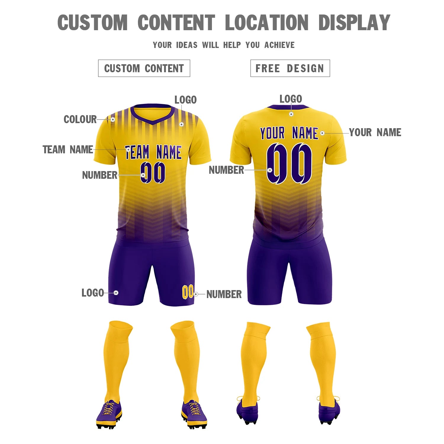 Custom Yellow Purple Soft Training Uniform Soccer Sets Jersey