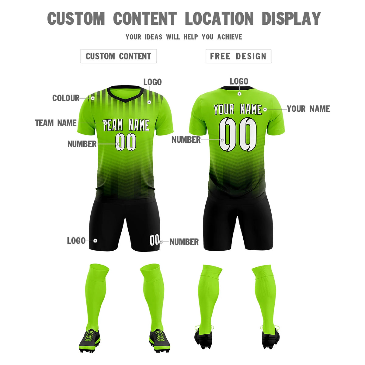 Custom Neon Green Black Soft Training Uniform Soccer Sets Jersey