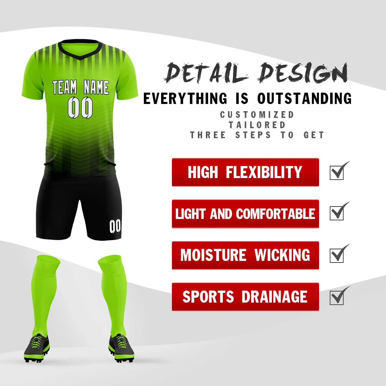 Custom Neon Green Black Soft Training Uniform Soccer Sets Jersey