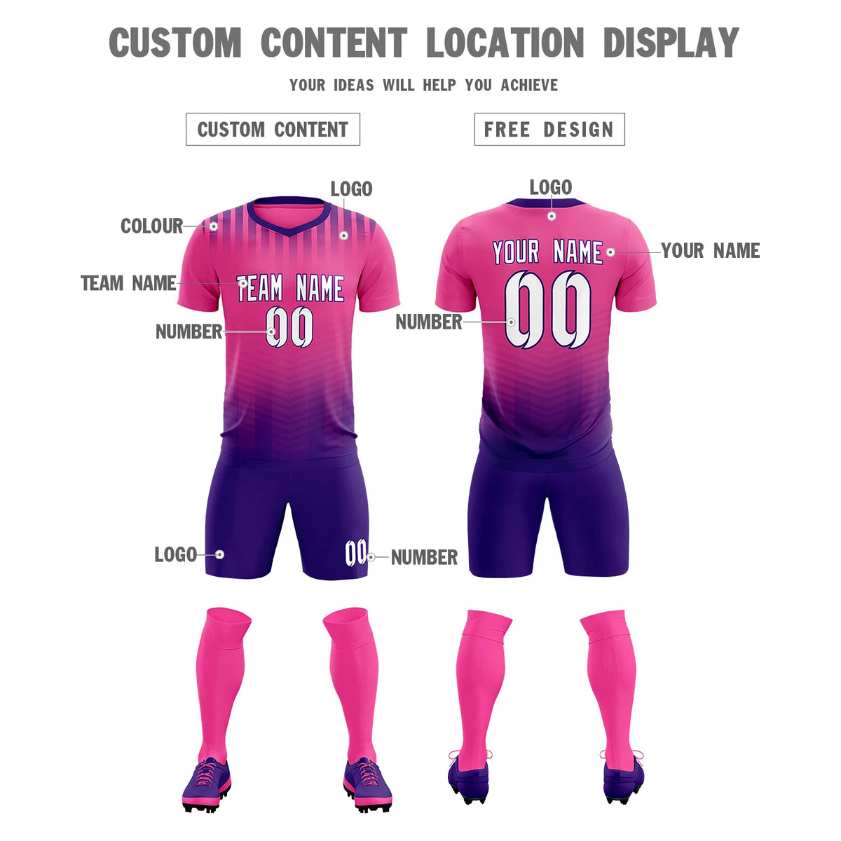 Custom Pink Purple Soft Training Uniform Soccer Sets Jersey