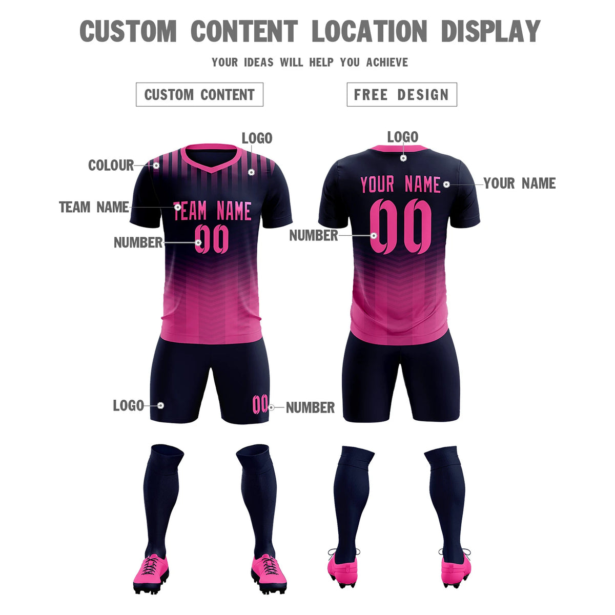 Custom Navy Pink Soft Training Uniform Soccer Sets Jersey
