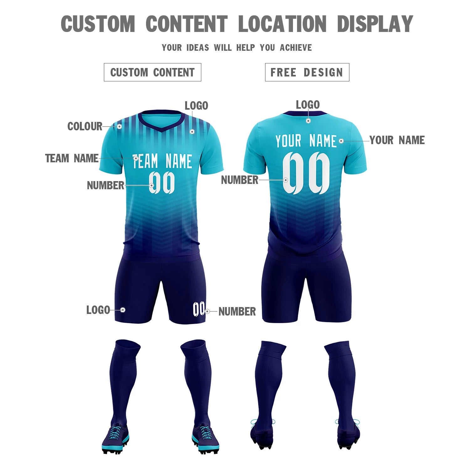 Custom Powder Blue Navy Soft Training Uniform Soccer Sets Jersey