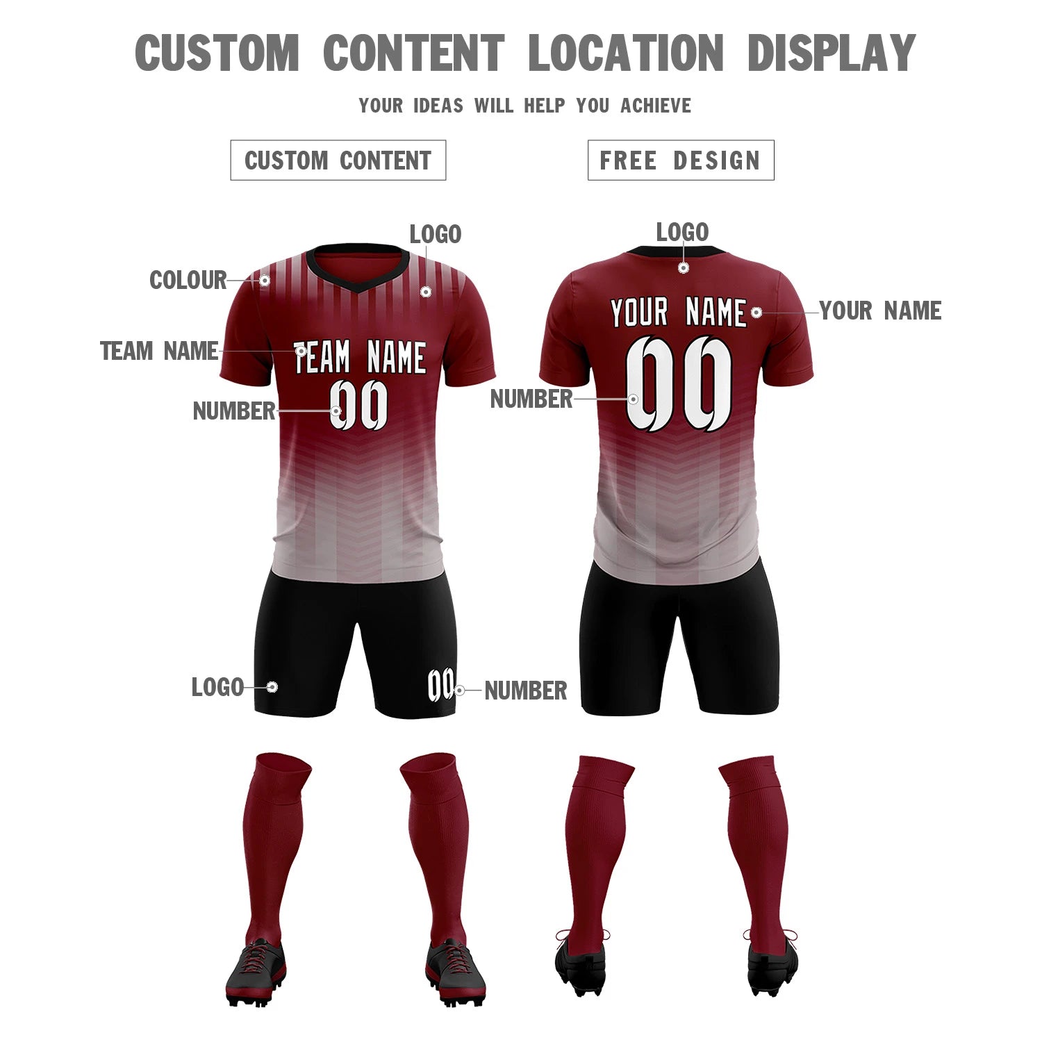 Custom Crimson Gray Soft Training Uniform Soccer Sets Jersey