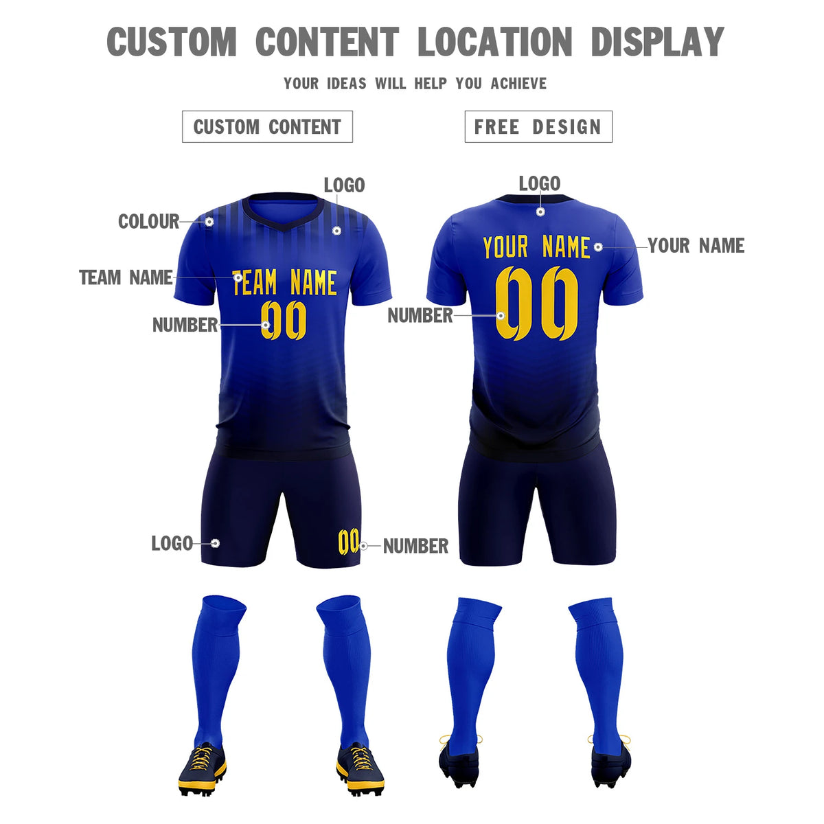 Custom Royal Blue Navy Soft Training Uniform Soccer Sets Jersey