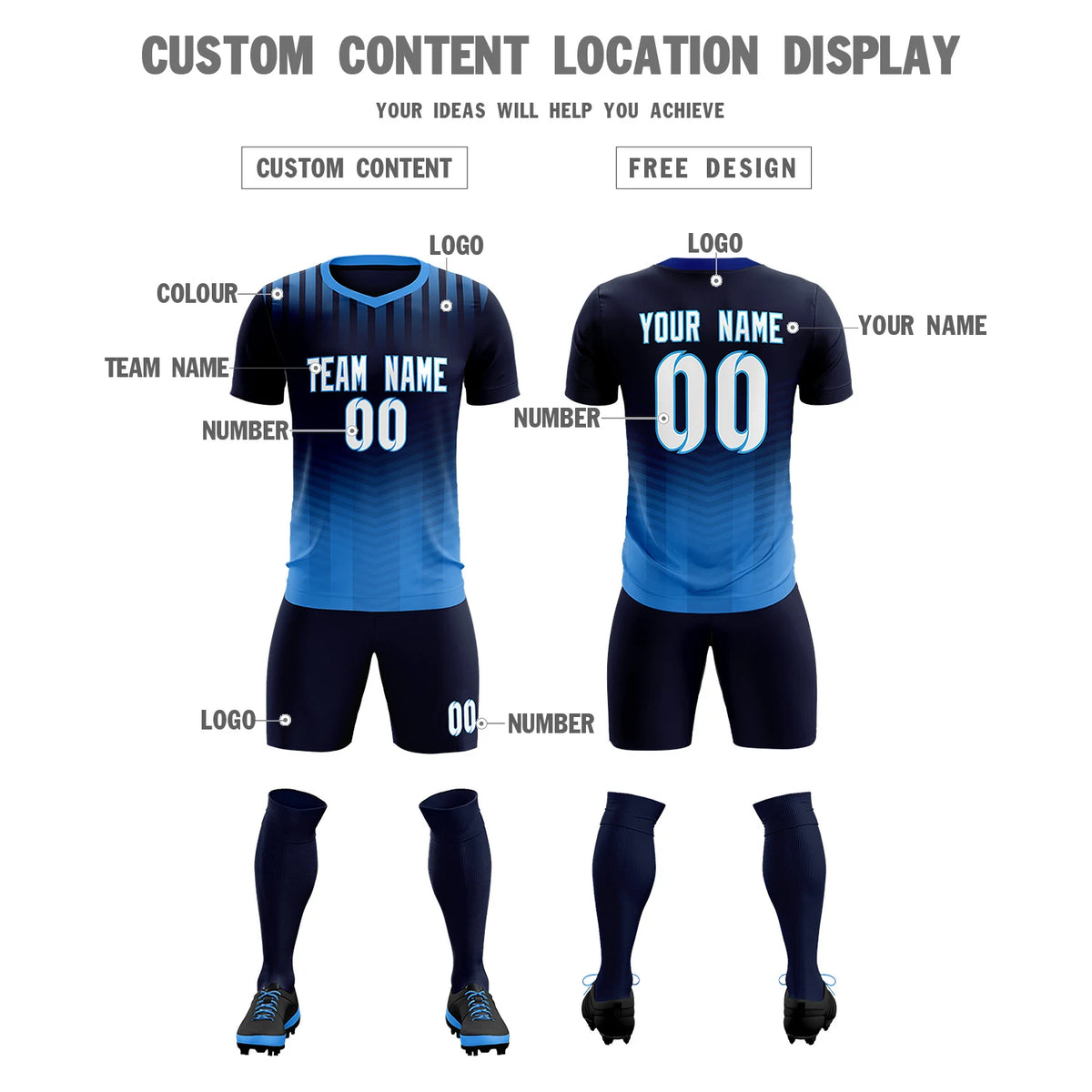 Custom Royal Blue Powder Blue Soft Training Uniform Soccer Sets Jersey
