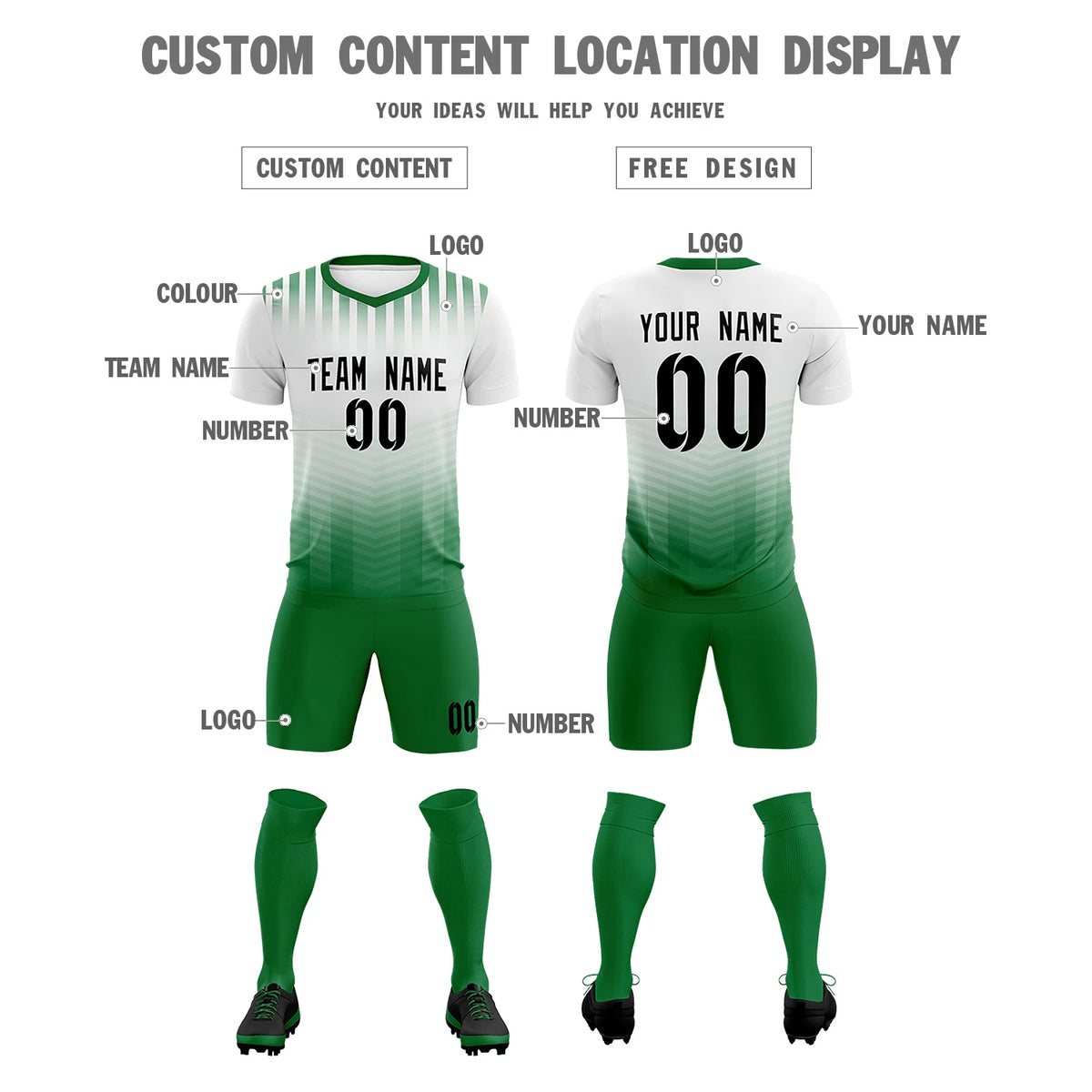 Custom White Kelly Green Soft Training Uniform Soccer Sets Jersey