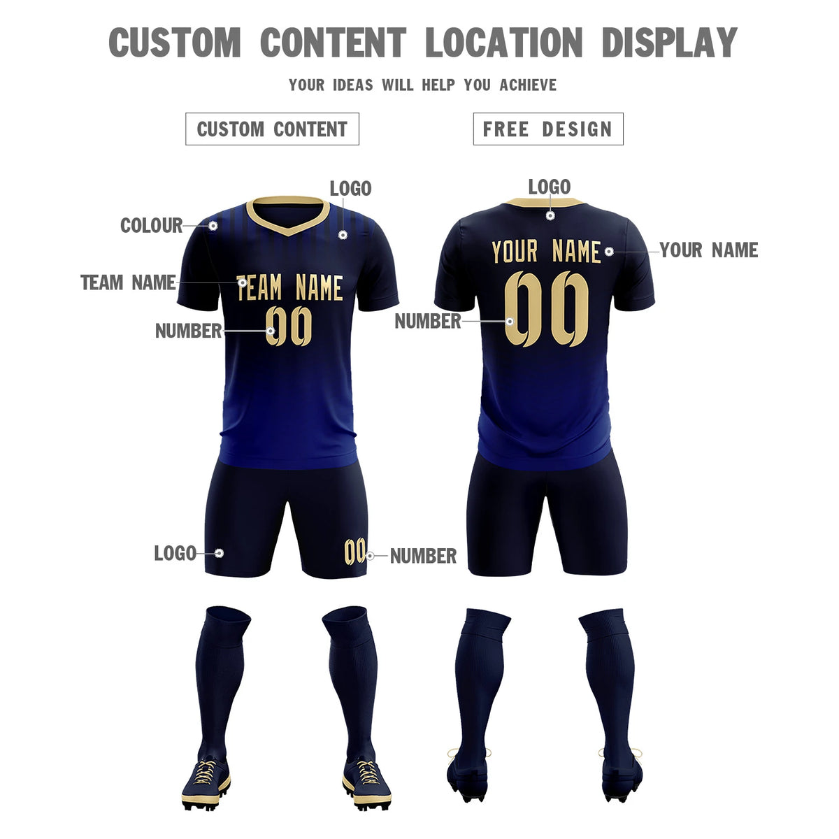 Custom Navy Khaki Soft Training Uniform Soccer Sets Jersey