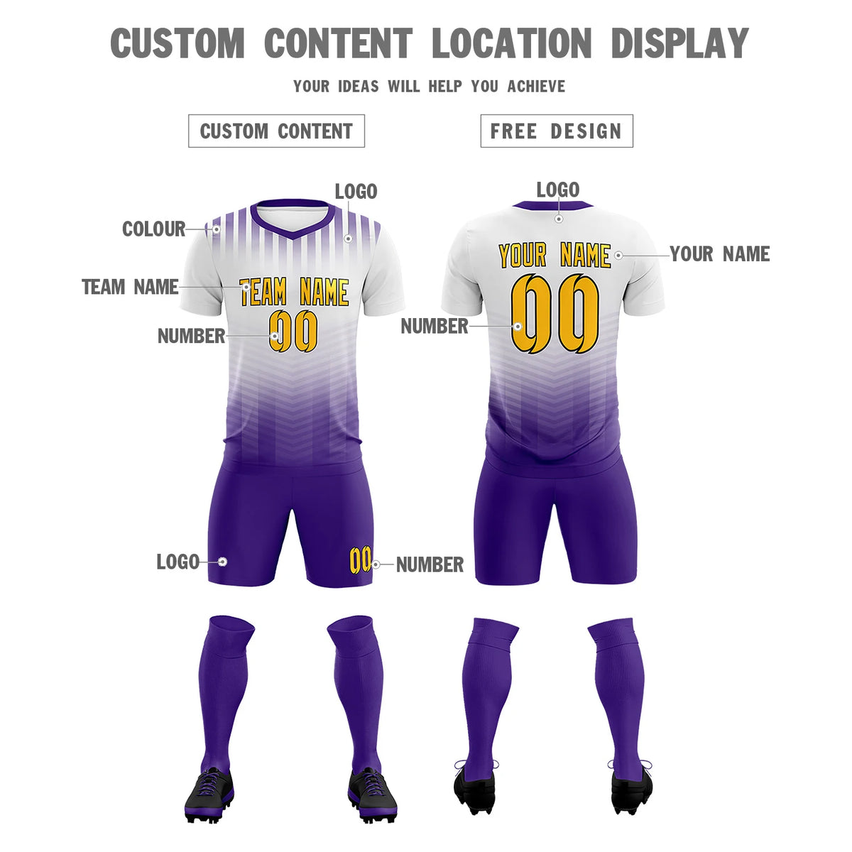 Custom White Purple Soft Training Uniform Soccer Sets Jersey