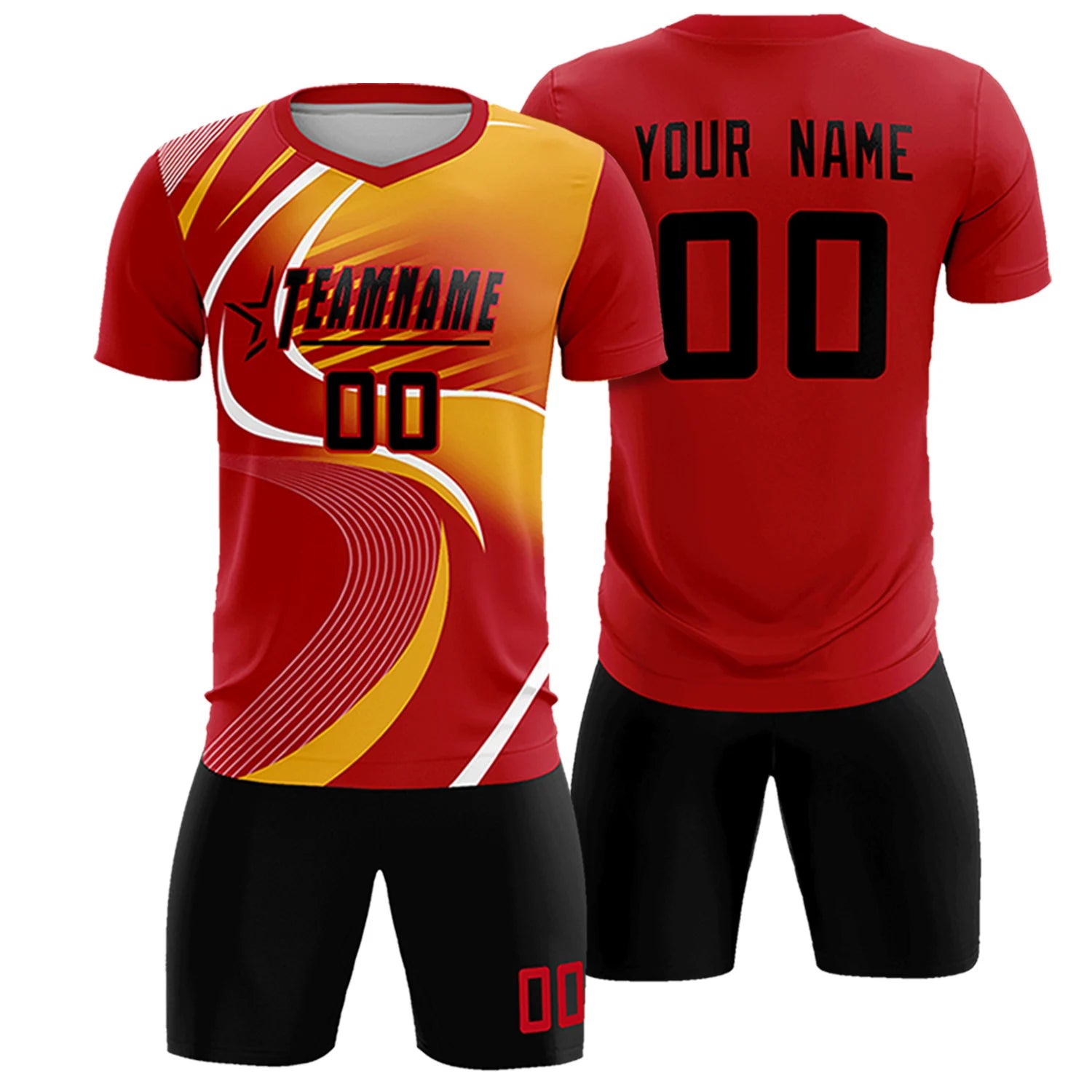 Custom Red White-Yellow Casual Printing Sportswear Soccer Sets Jersey