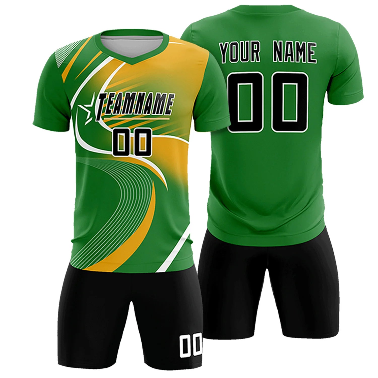Custom Kelly Green White-Yellow Casual Printing Sportswear Soccer Sets Jersey