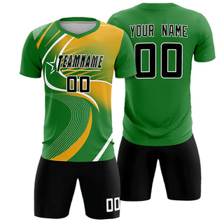 Conjuntos de camisetas de fútbol con estampado casual, personalizados, en verde Kelly, blanco y amarillo - Estilo 1