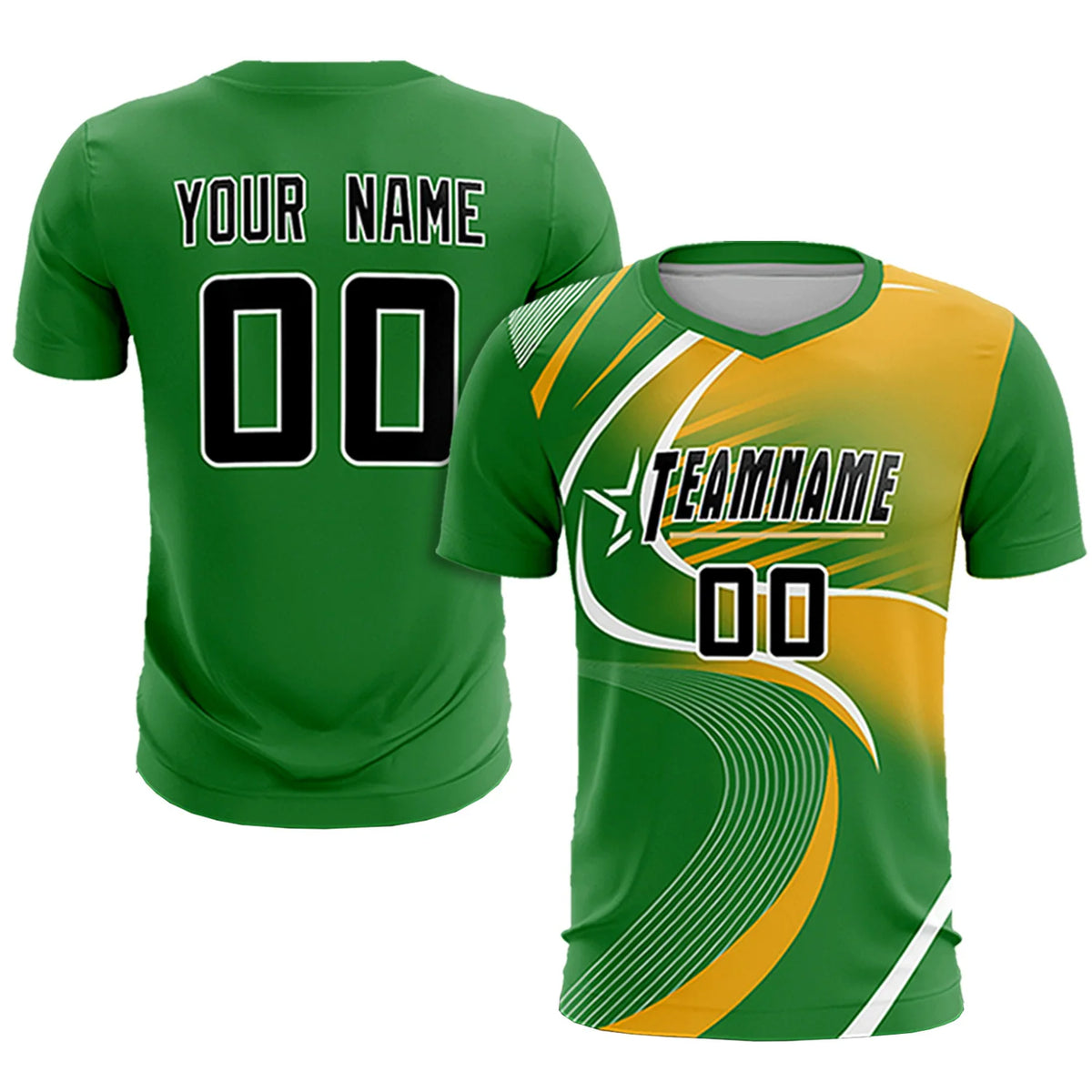 Custom Kelly Green White-Yellow Casual Printing Sportswear Soccer Sets Jersey