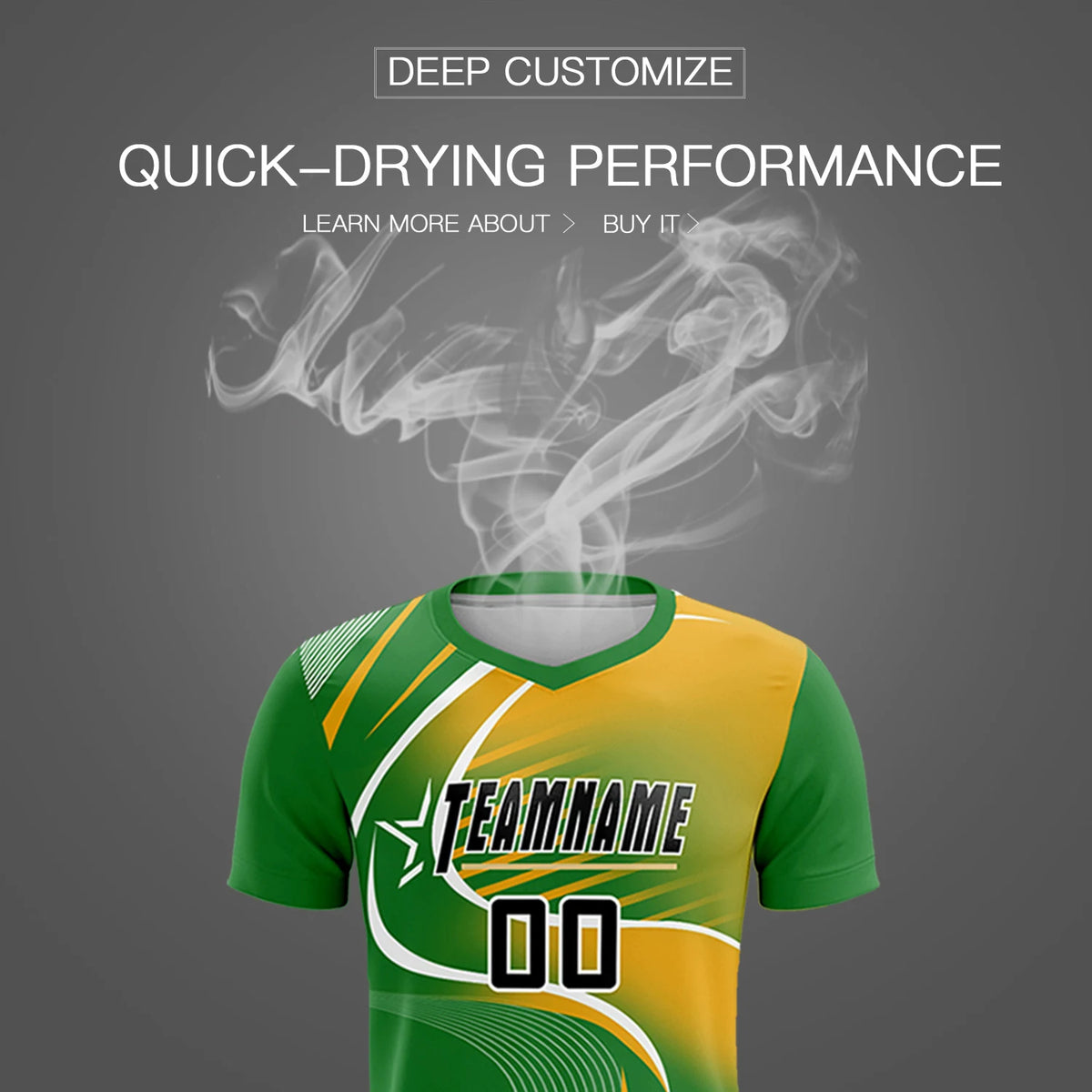 Custom Kelly Green White-Yellow Casual Printing Sportswear Soccer Sets Jersey