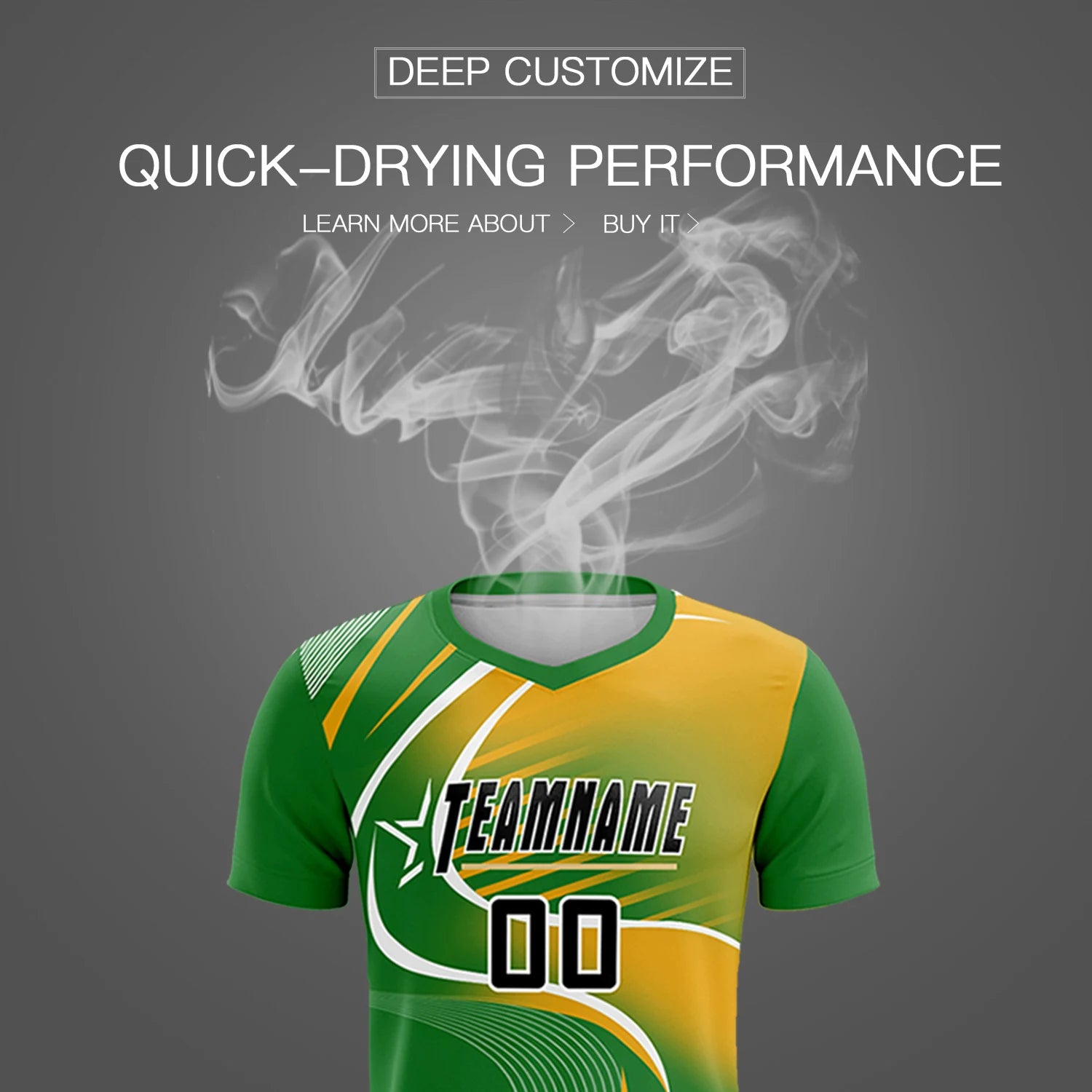 Custom Kelly Green White-Yellow Casual Printing Sportswear Soccer Sets Jersey