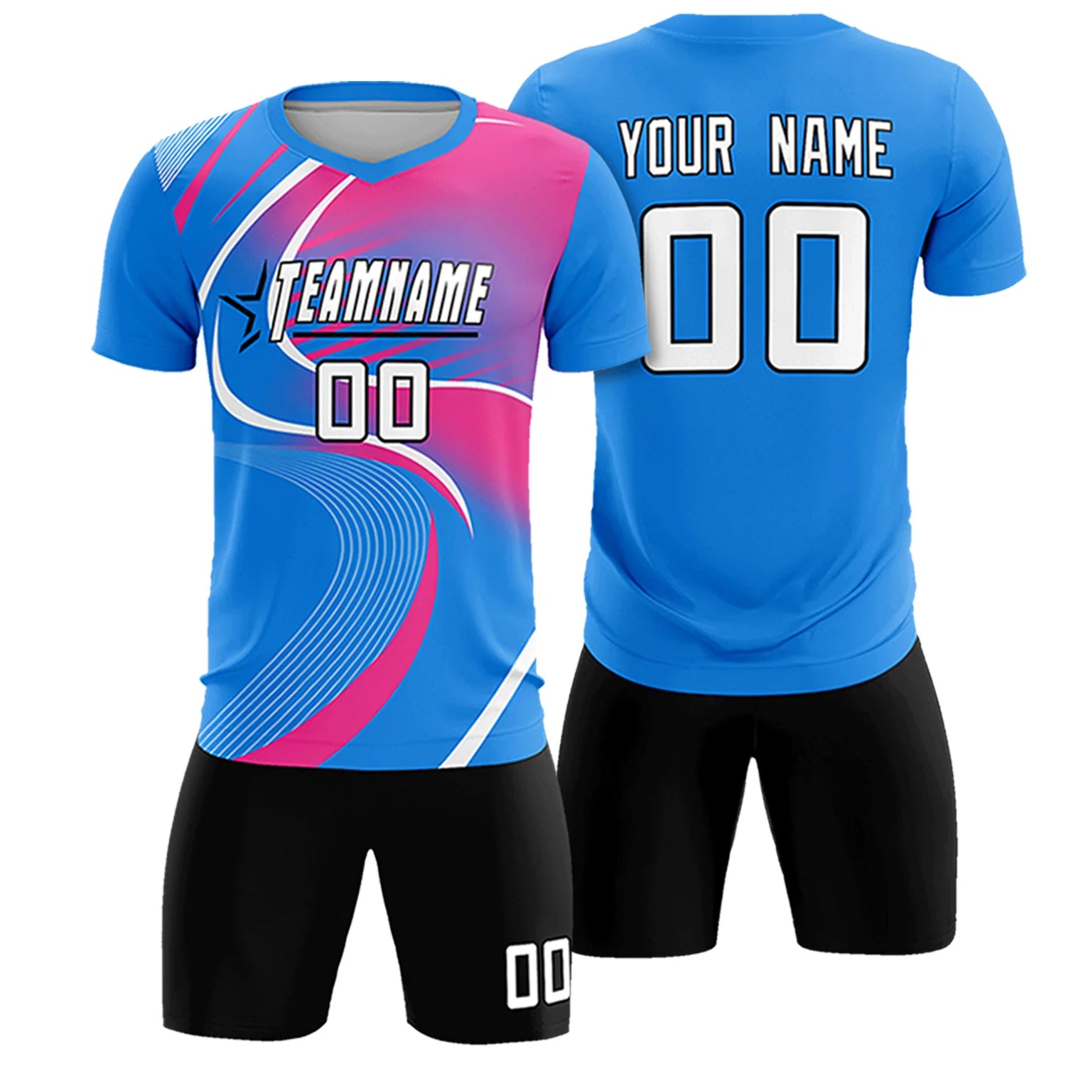 Custom Powder Blue White-Pink Casual Printing Sportswear Soccer Sets Jersey